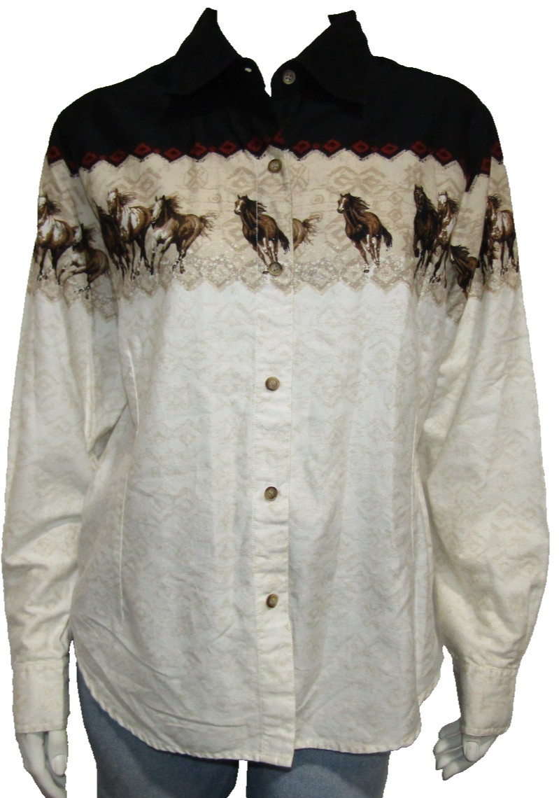 BIT & BRIDLE LADIES WESTERN HORSE FULL BUTTON UP SHIRT WOMENS SIZE L