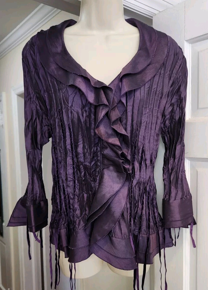 Vintage Y2K Agora Purple Crinkle Frill Fairy Whimsygoth Blouse Size P XL