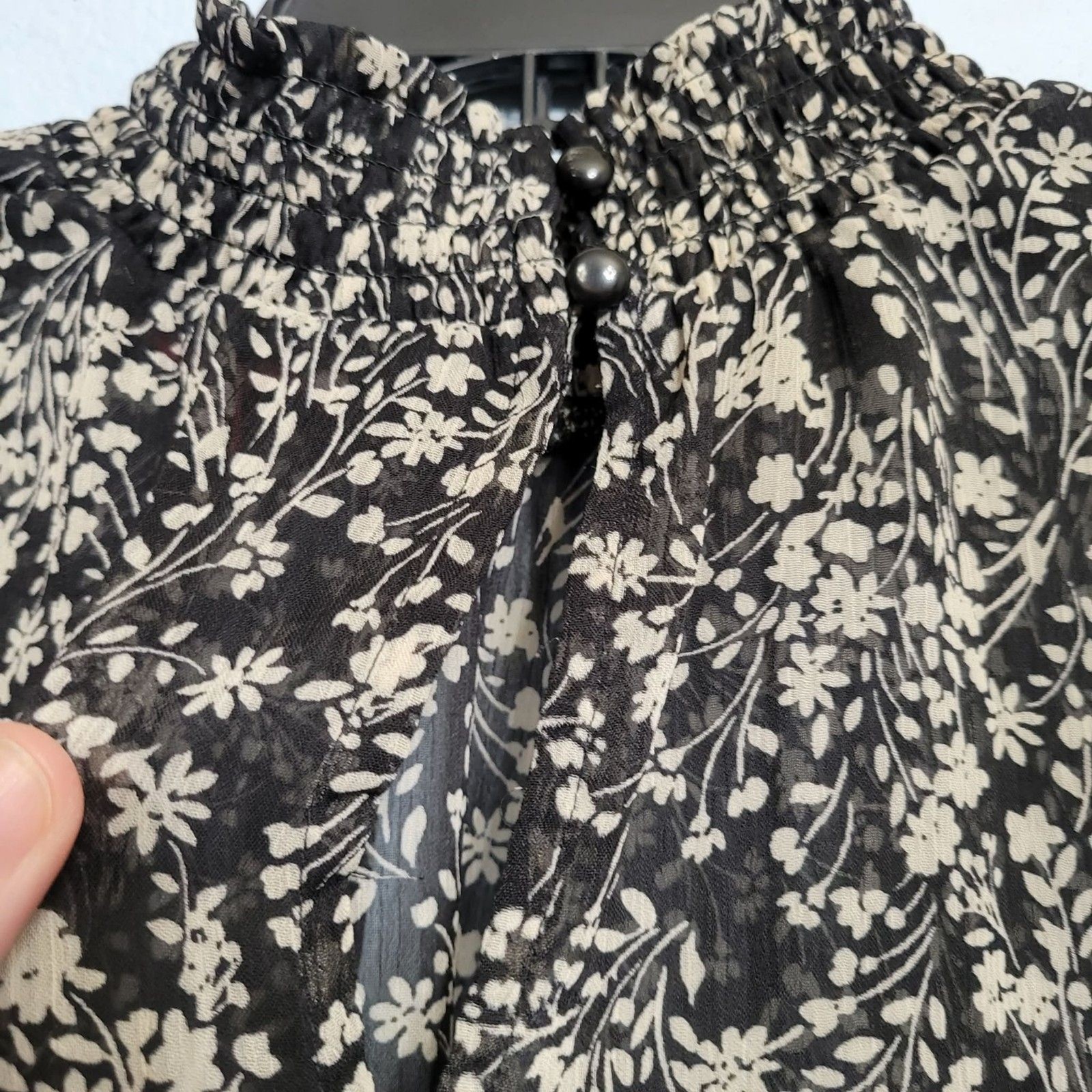 Rabbit Rose Floral Tiered Ruffle High Neck Sheer Top Med Black White Victorian