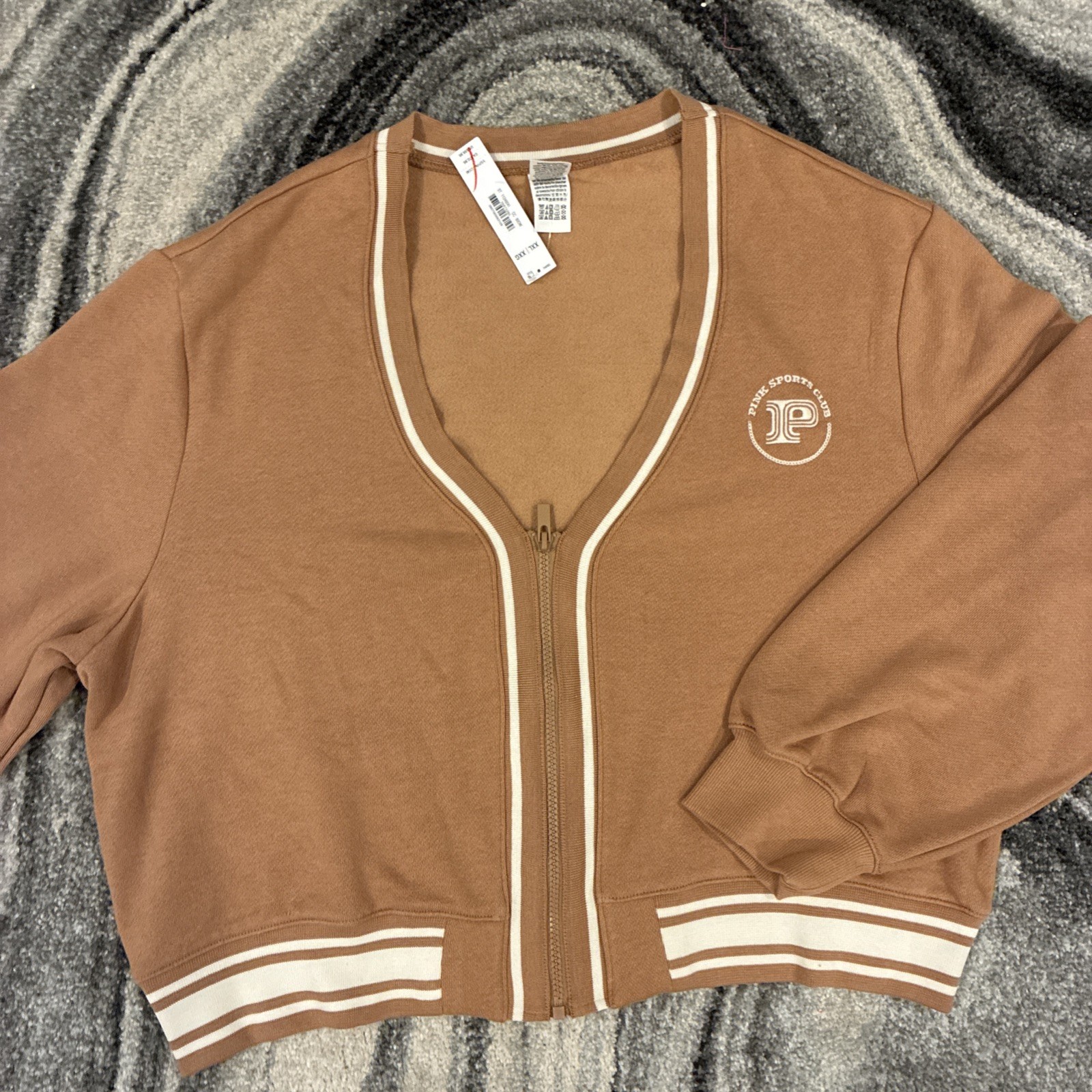 New Victoria’s Secret Pink Knit Top (XXL) Jacket Logo Toffee Zip NWT