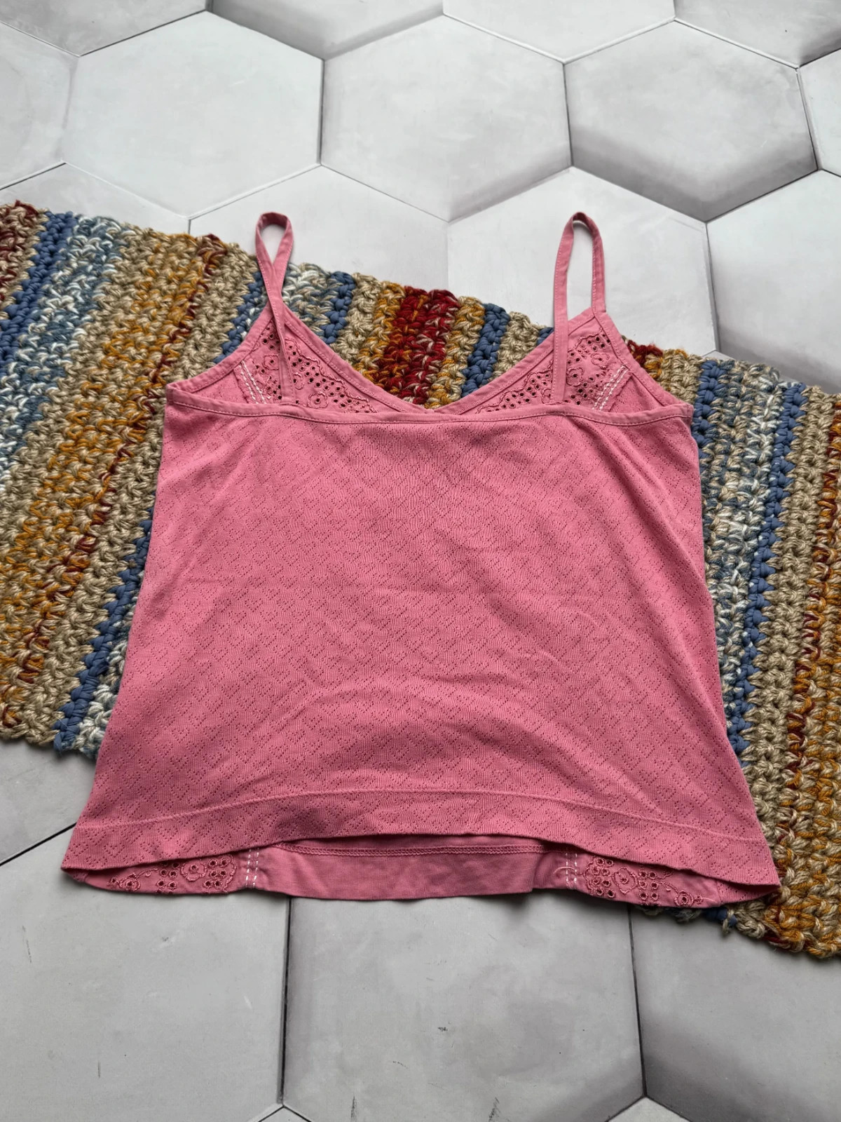 Eyelet Embroidered Cami Top Spaghetti Strap Boho Y2K Summer Tank Women’s Size S