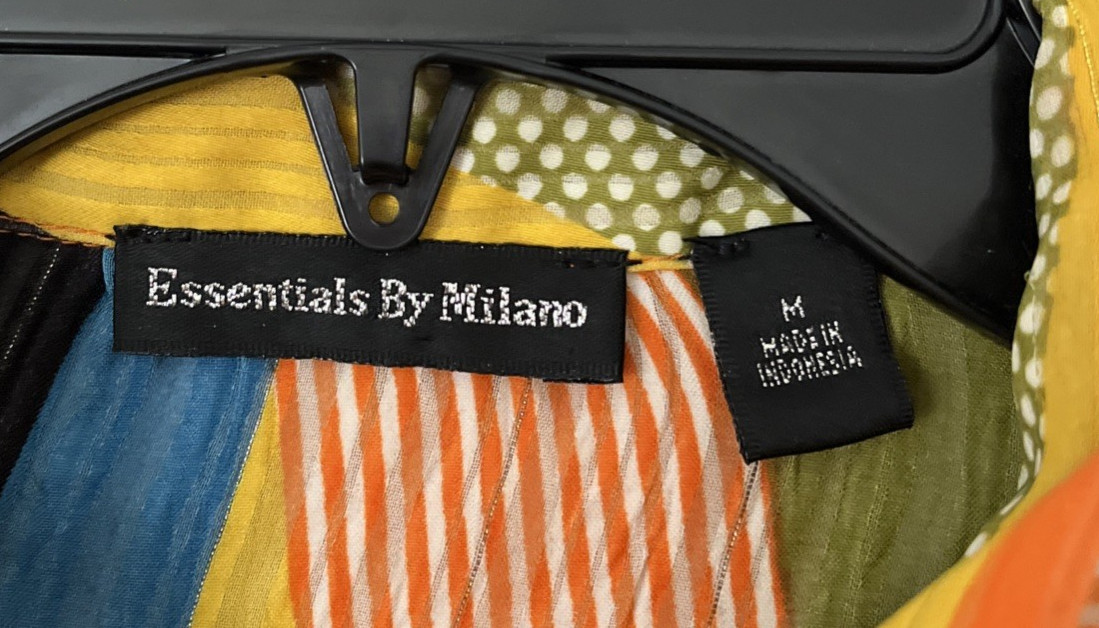 Essentials By Milano Womans Button Up Top Multicolor Geometric Medium Polyester