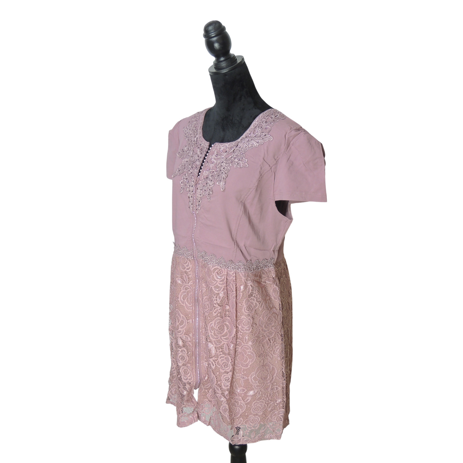 Pretty Angel Zippered Linen Blend Embroidered Tunic Blouse Pink 81363 MV Large