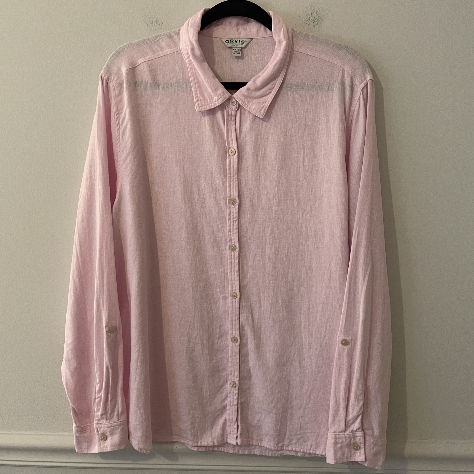 Orvis Womens Linen Blend Button Up Top Pink XXL Resortwear Lagenlook Minimalist