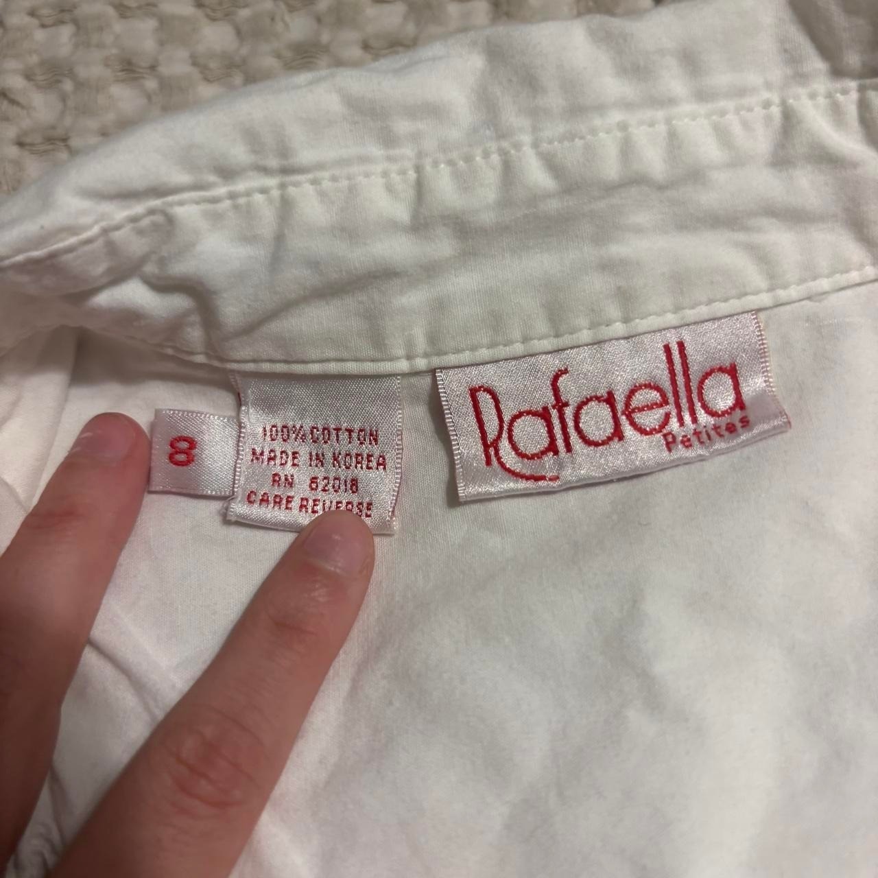 Vintage Rafaella White Embroidered Bow Button Up