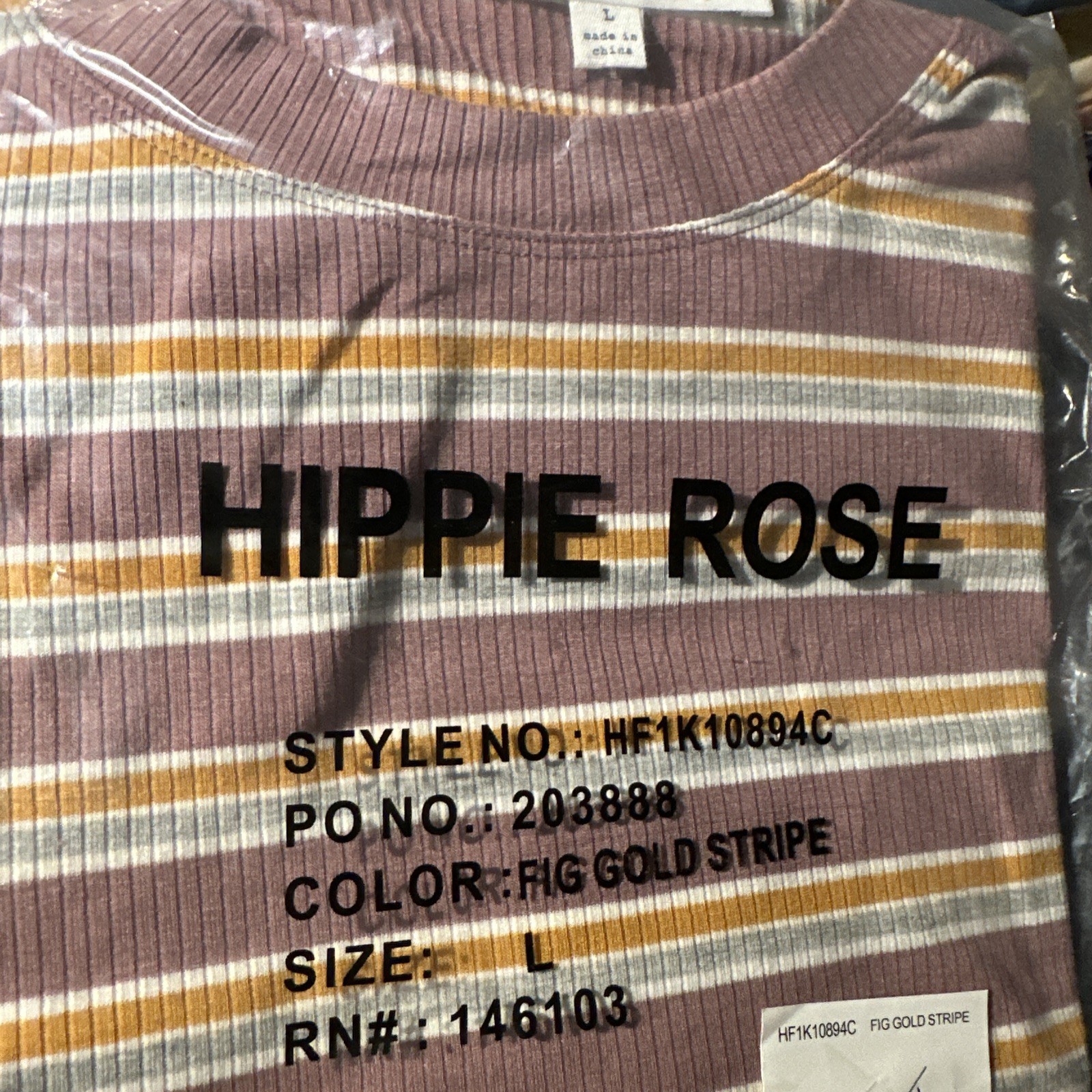Hippie Rose Mob Gray White And Gold Striped Top Size Large