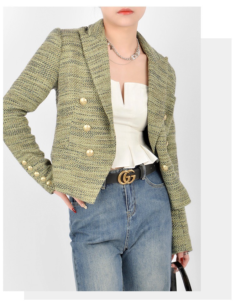 🎁AUTHENTIC L’AGENCE Women Bean Green Tweed Lapel Blazer Coat Suit Jacket US6-10