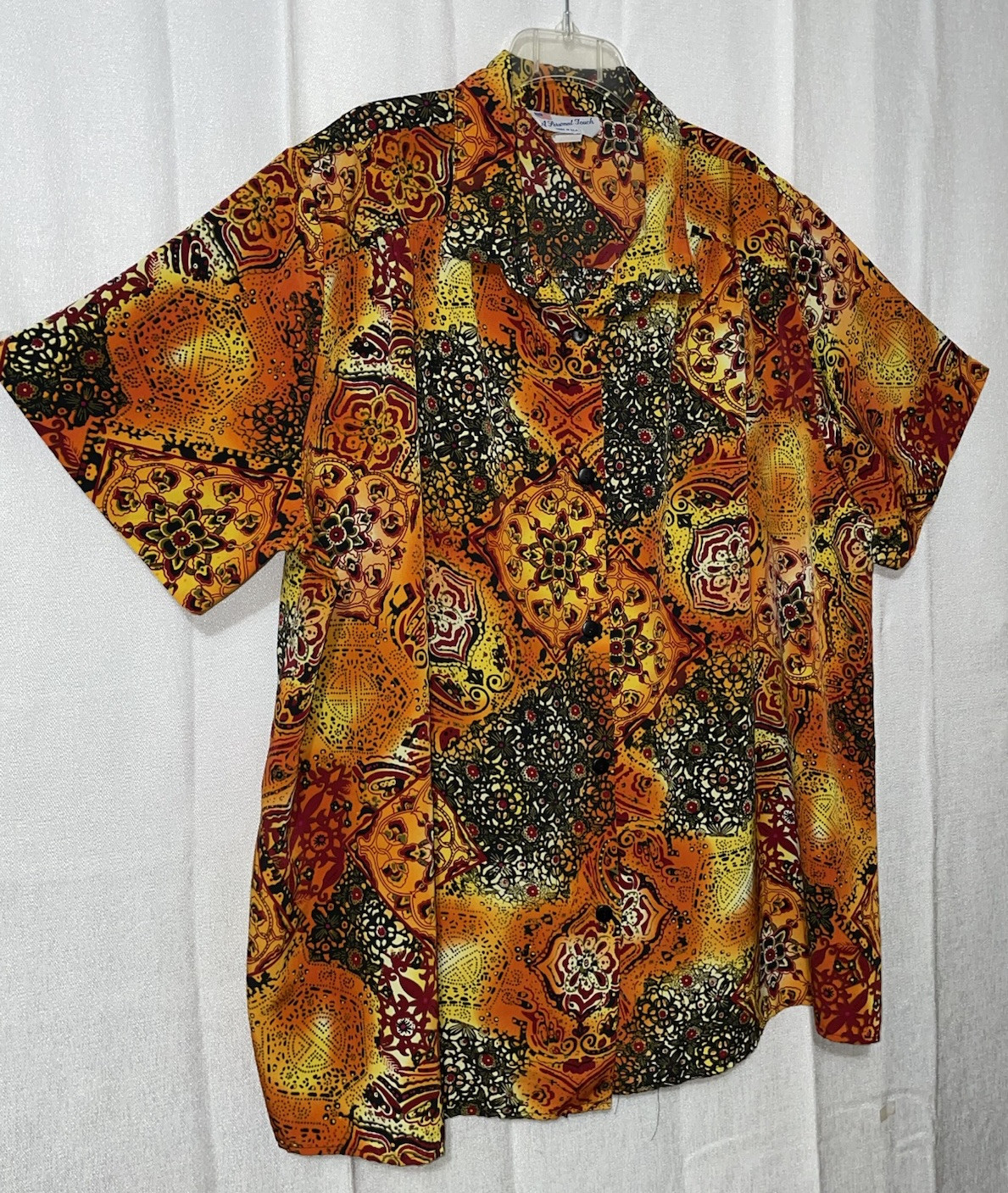 A Personal Touch Colorful Artsy Orange Multicolor Button Up Top Made In USA 3X