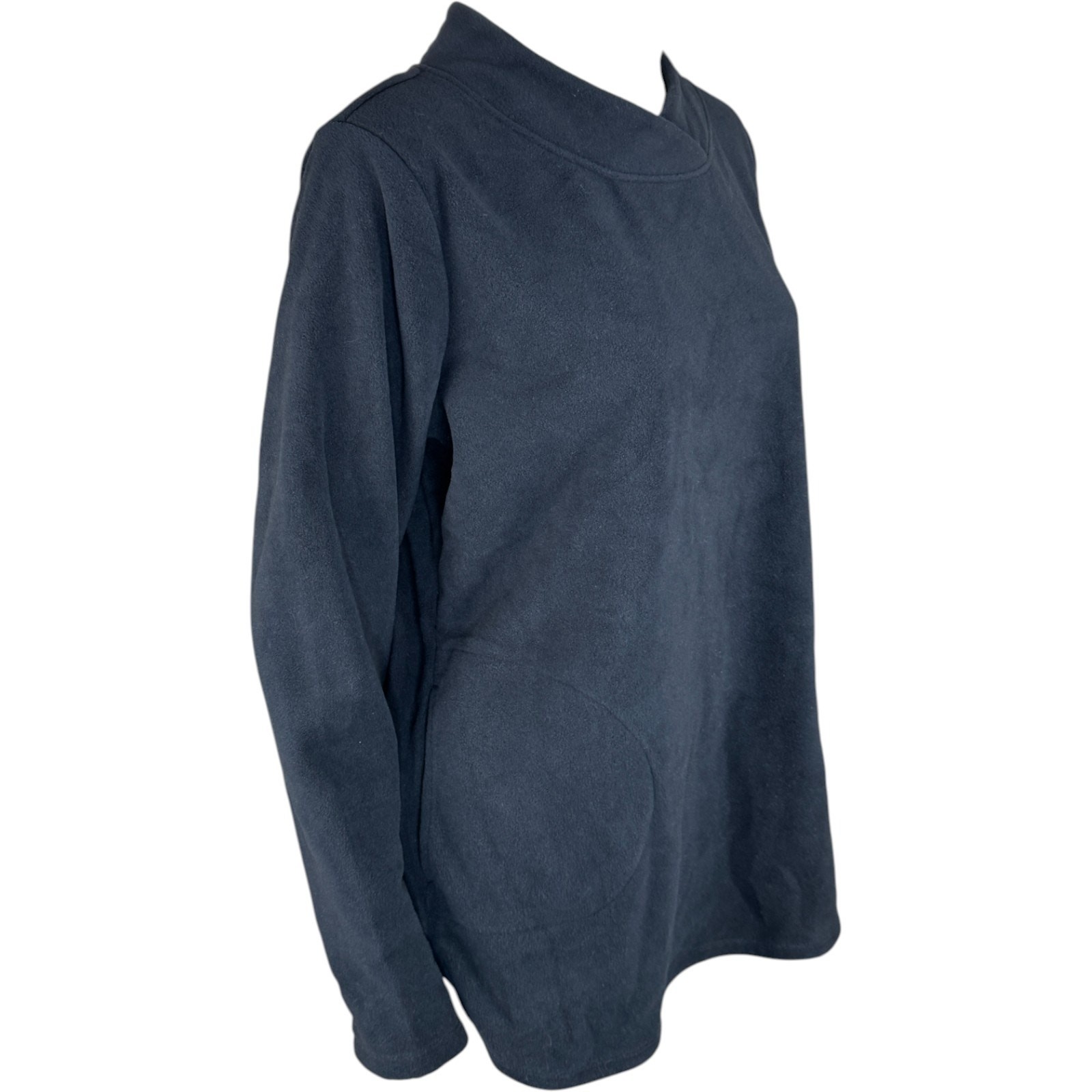 Denim & Co. Regular Fleece Crossover Neck Long Slv Tunic w/ Dolphin Hem Black S
