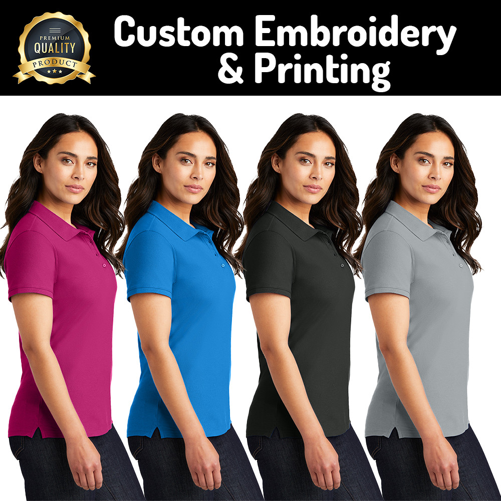 Women’s Casual Cotton Polo: Customizable with Unique Print and Stitching.