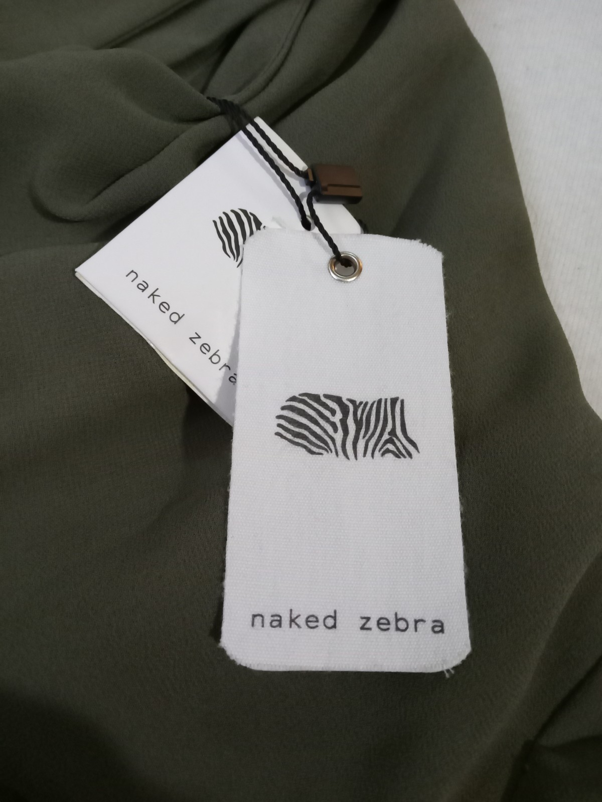 NEW Naked Zebra Womens Small High Neck Green Pullover Flutter Sleeve Top Bow Tie