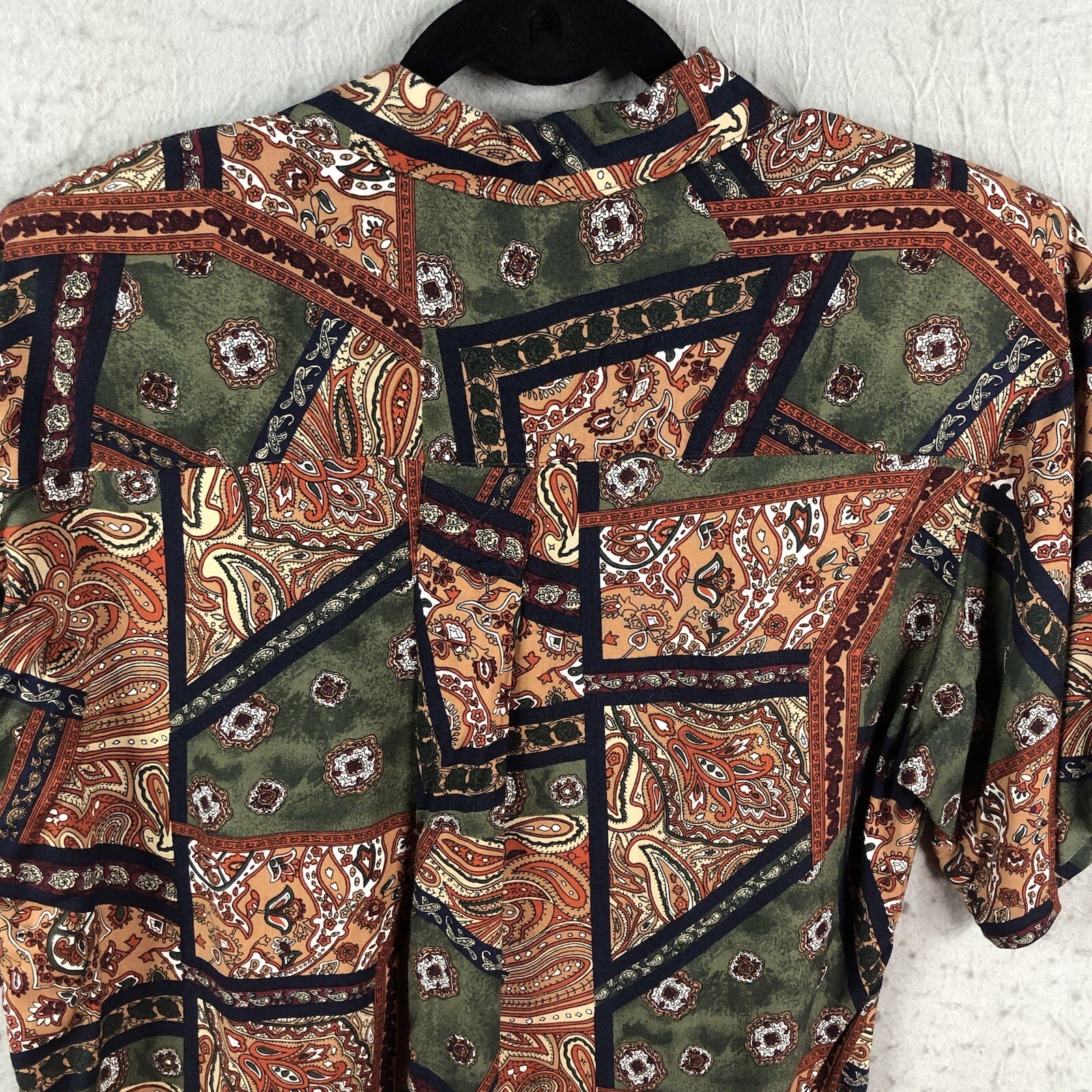 Abstract Top Women M Multi Color Paisley Artsy Rayon Retro Mod Groovy