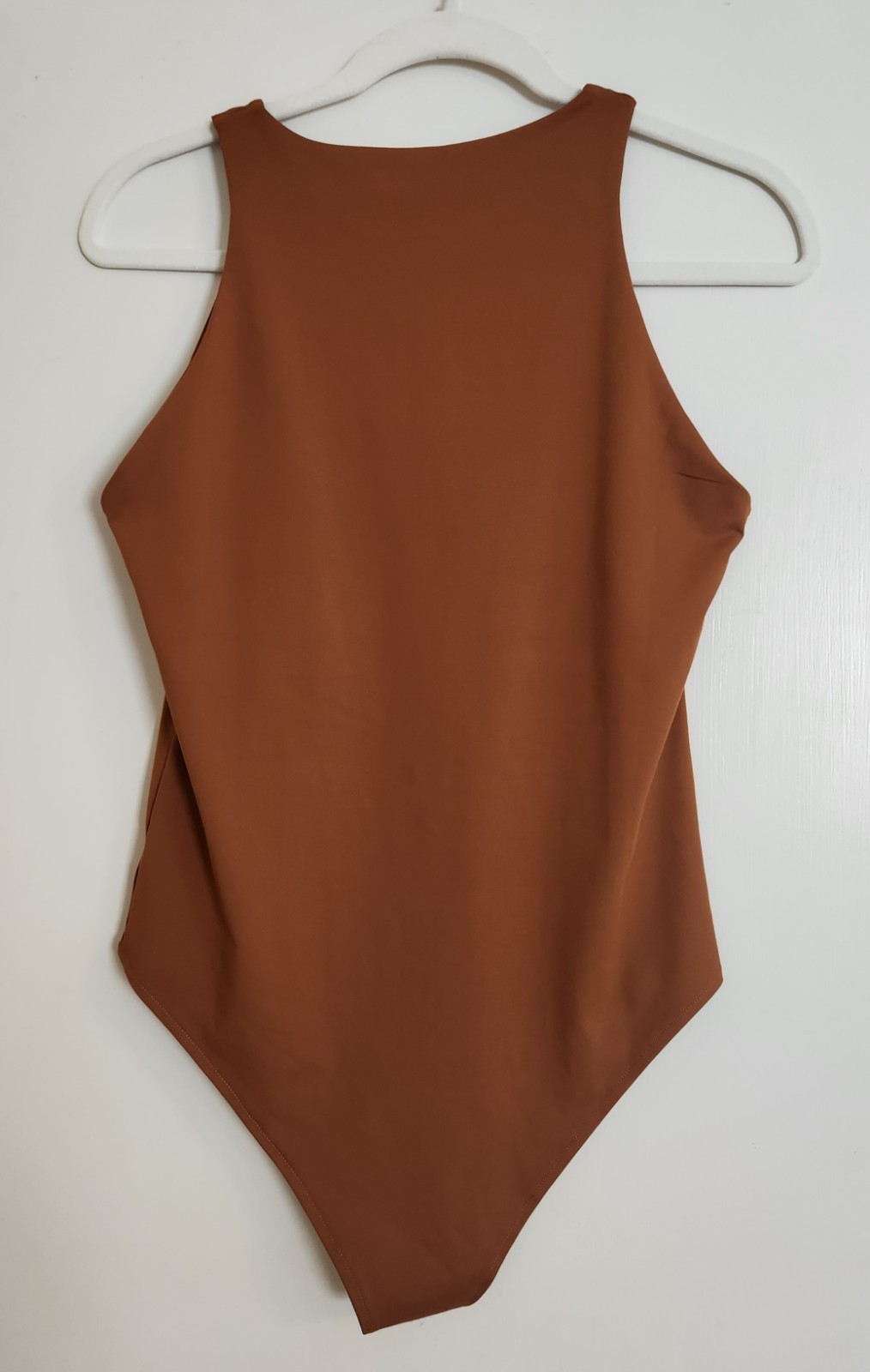 Reoria Womens Large Brown Sleeveless High Neck Bodysuit Stretch Solid Tank Top