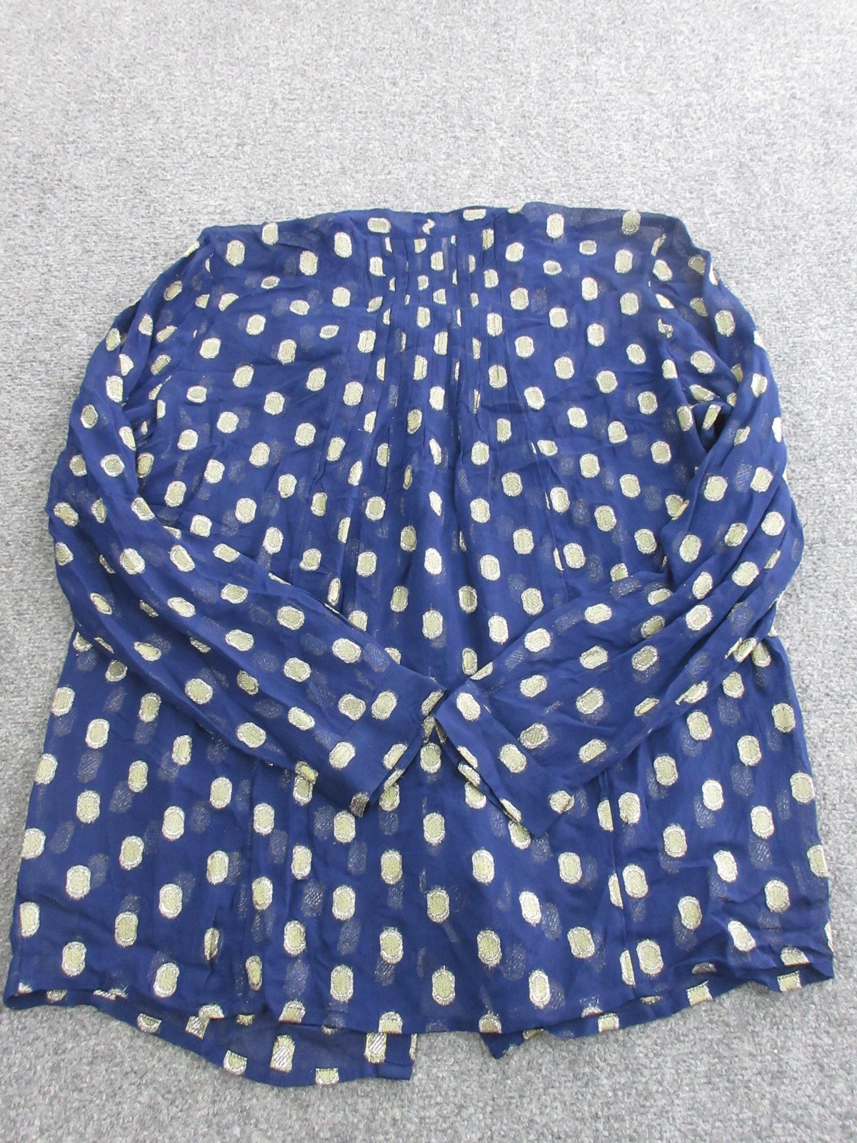 Meadow Rue Anthropologie Blouse Womens 10 Blue Metallic Dot Sheer Tunic Top