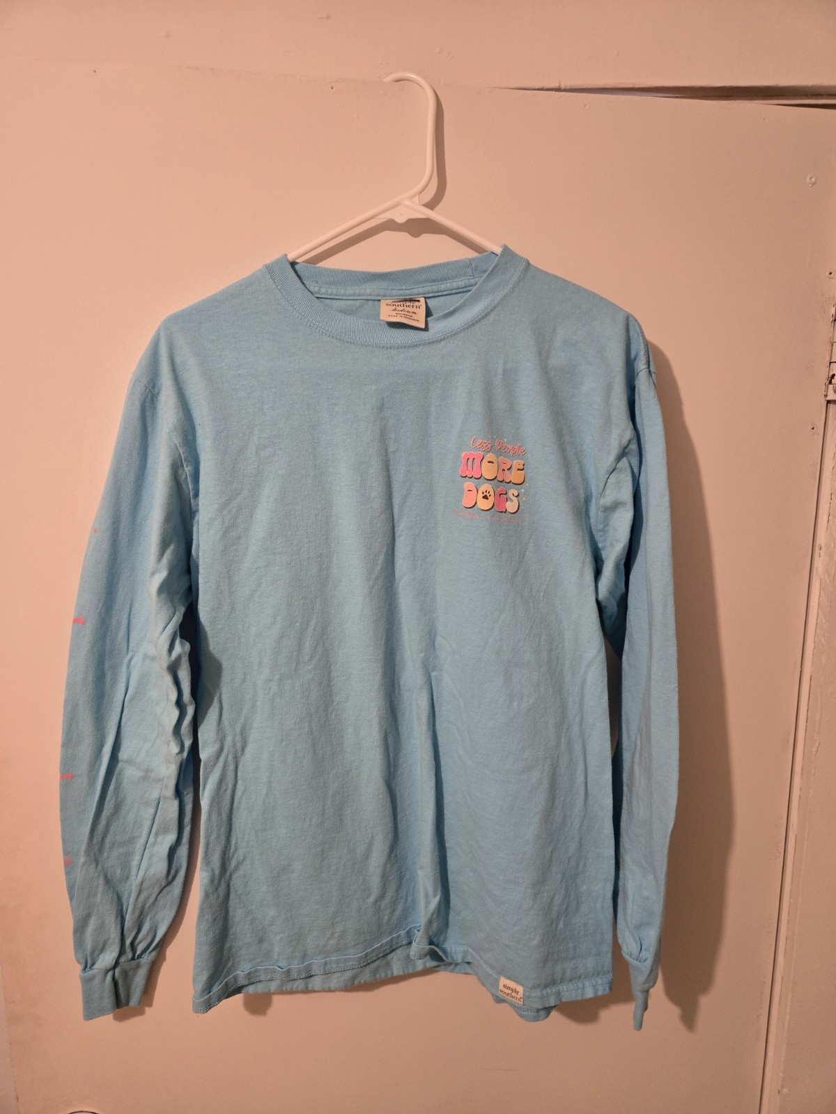 Simply southern less people more dogs long sleeve shirt light blue graphic t…