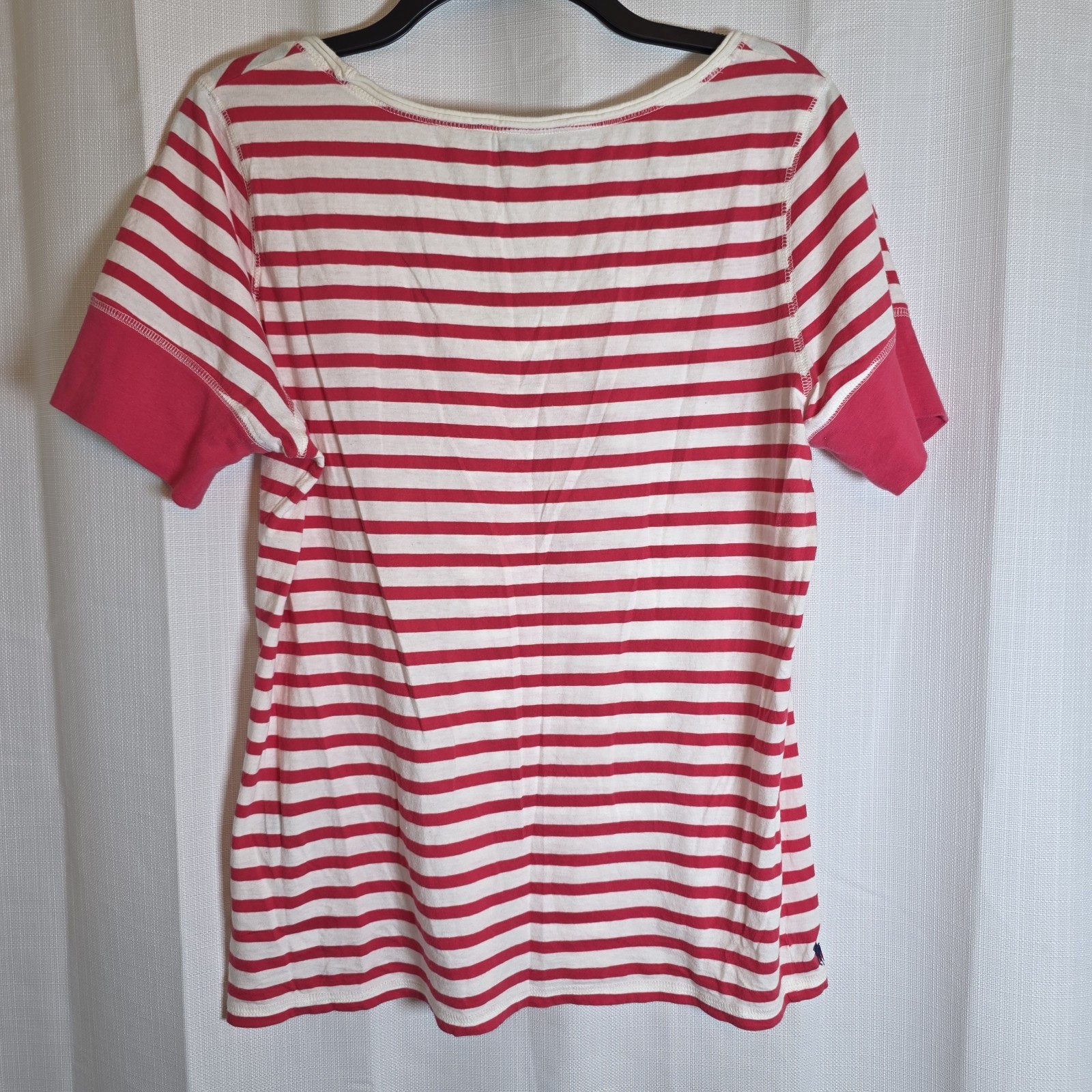 Ralph Lauren Sport Striped T-Shirt Women’s XL Pink White Pony Logo Short Sleeve