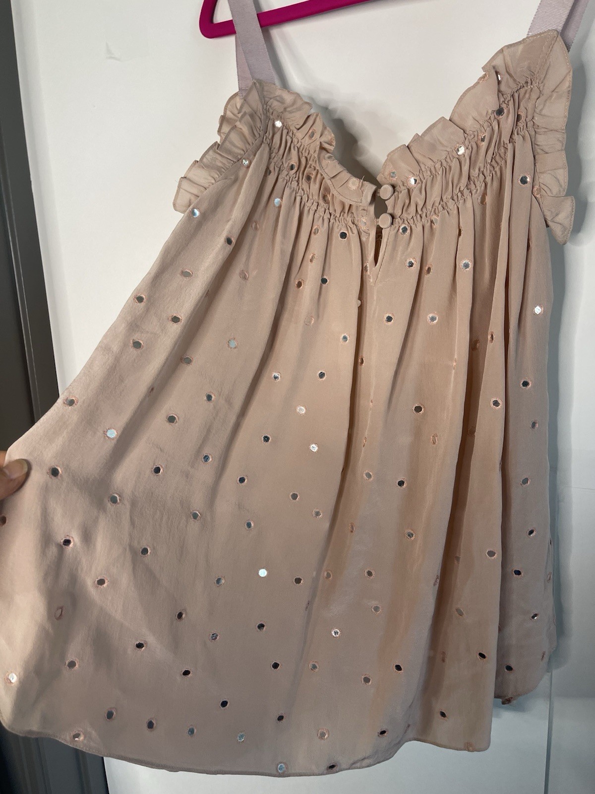 Rebecca Taylor Chrystal Embellished Ruffle Blouse Size 6 Medium