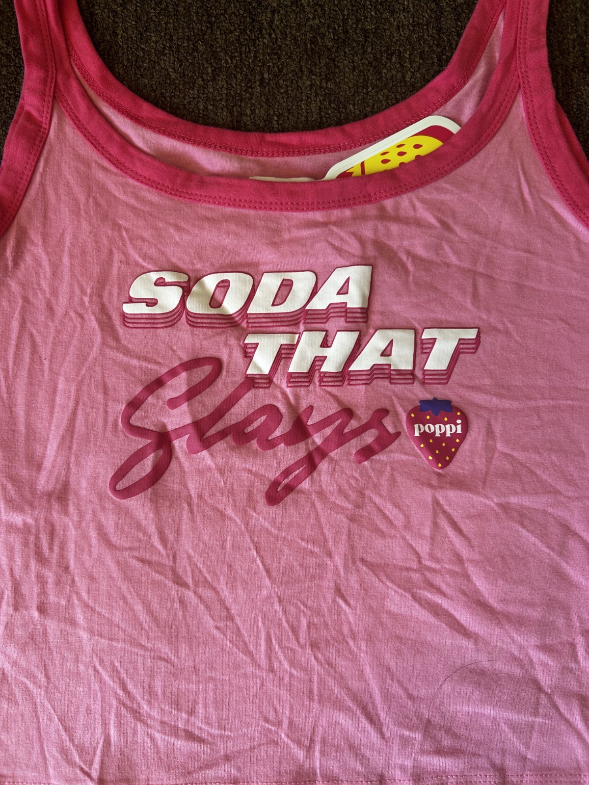 NWT Poppi Soda Drink Tank Top Printed Pink w/ Stiker Women Size XL