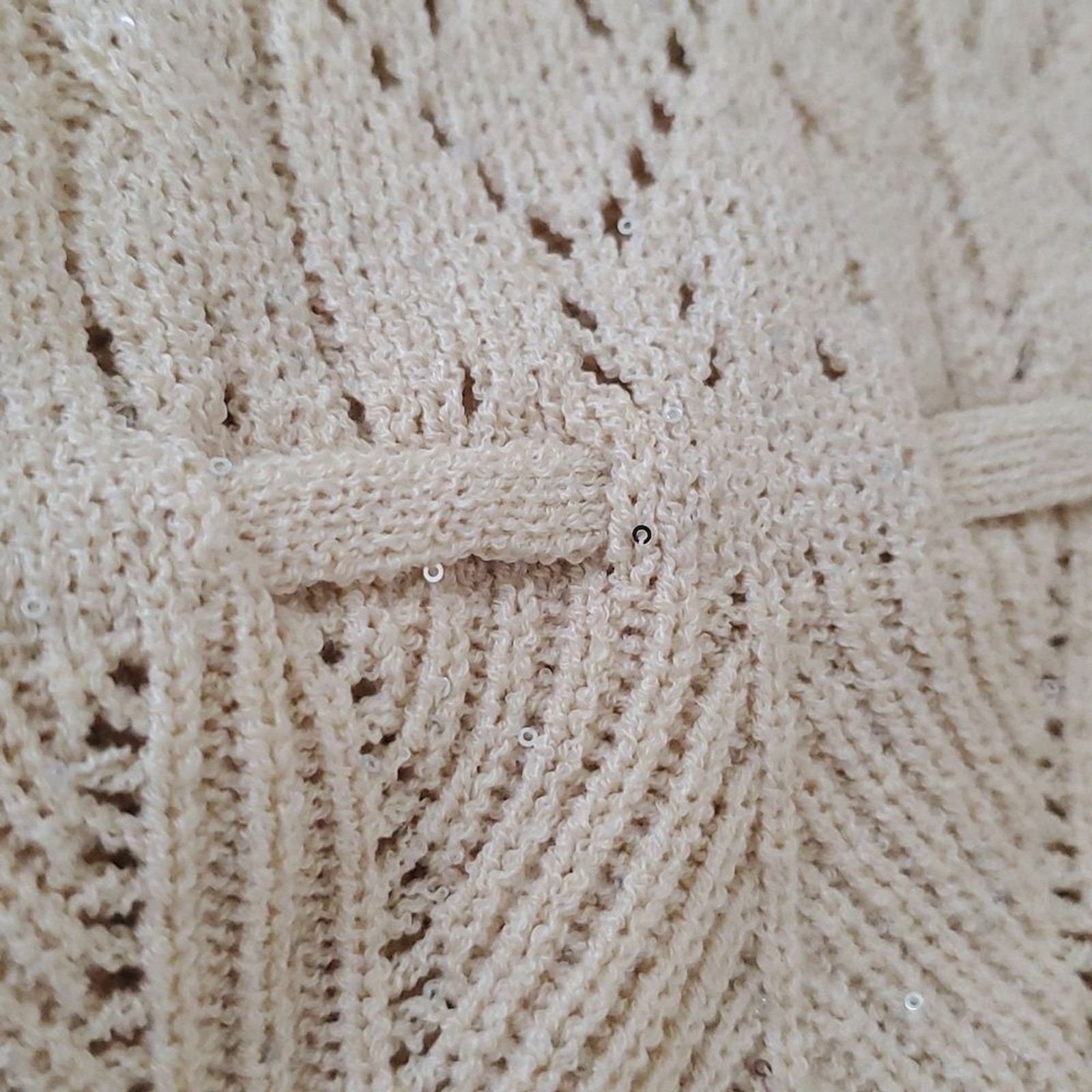 NKN Nekane Ecru Beige Sequin Knit Sleeveless V-Neck Tank Drawstring Waist Medium