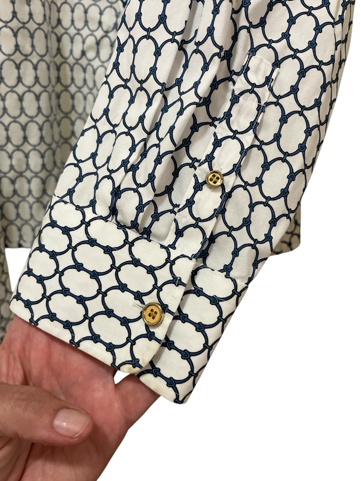 TALBOTS Blue And White Wrinkle Resistant Button Up Shirt Size 22Wp Chain Design