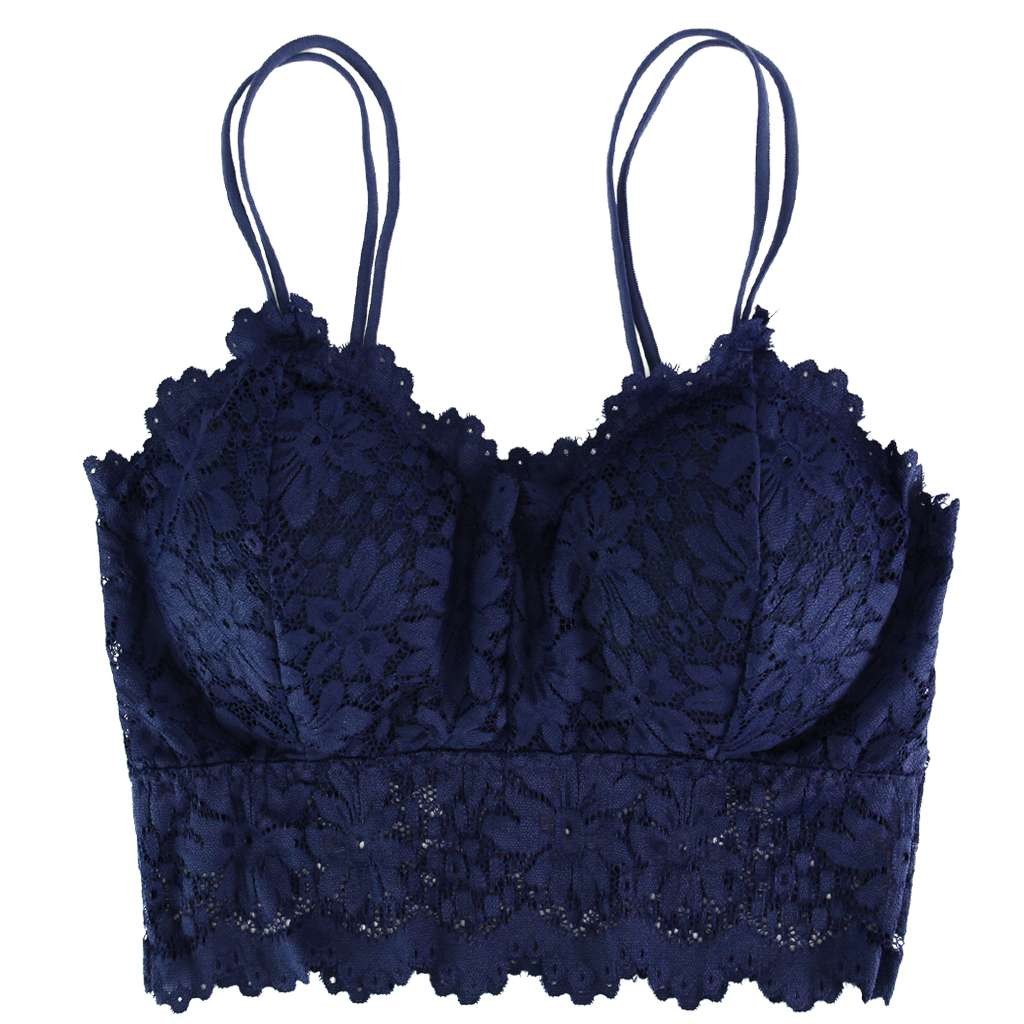 Sexy Women Lace V Neck Padded Lingerie Crochet Bralette Bra Crop Top Cami Tank