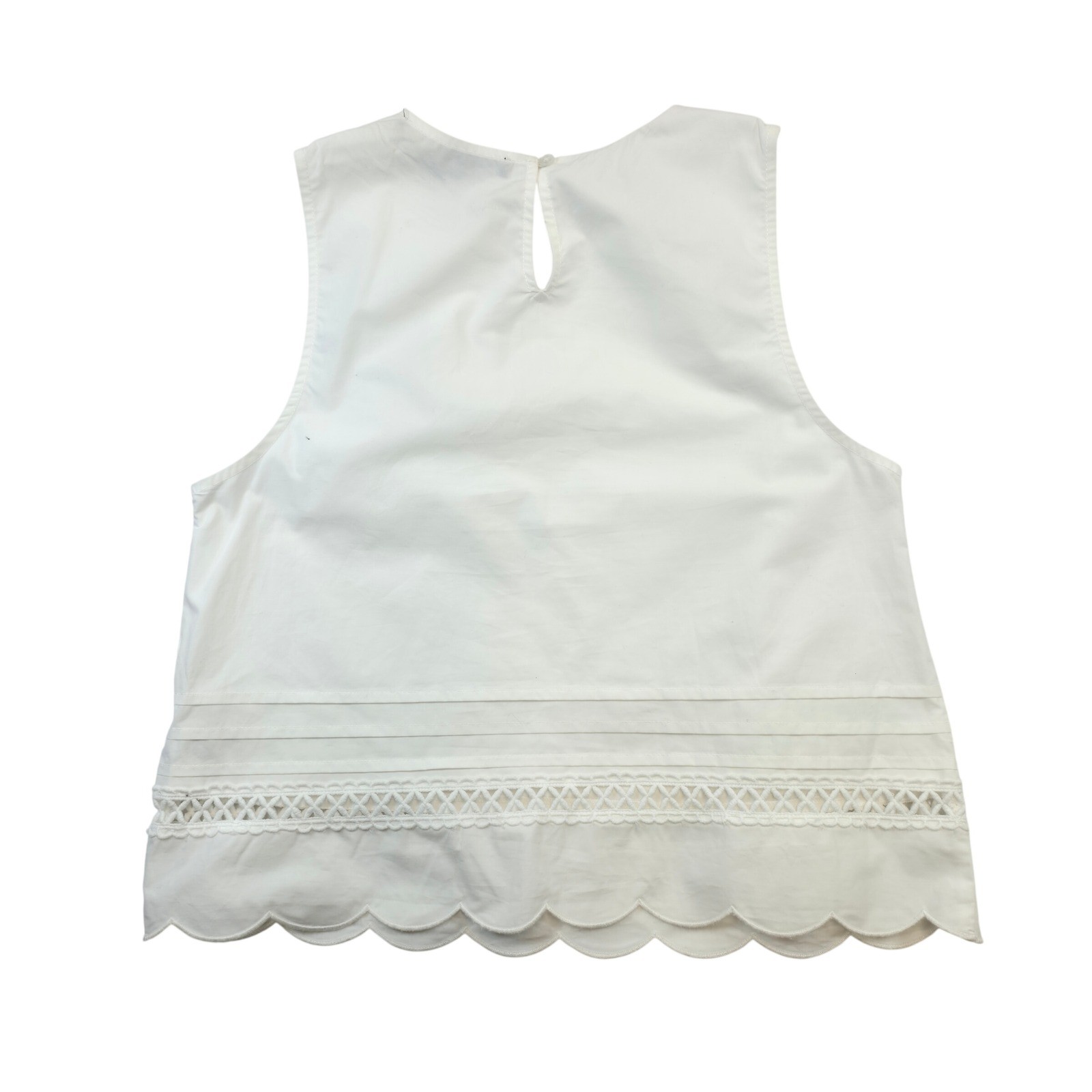 FRENCH CONNECTION White Cotton Scalloped Hem Eyelet Trim Crop Top Size S NWT