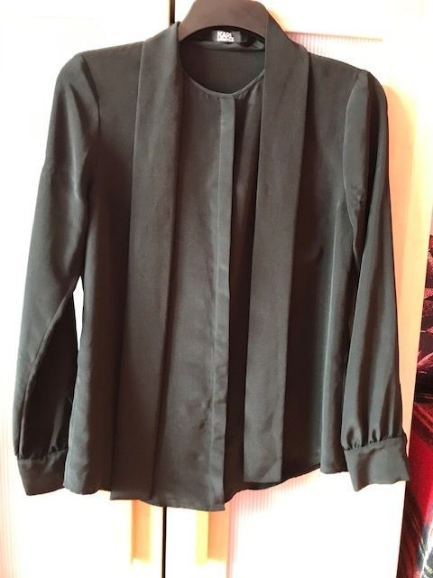 KARL LAGERFELD Black Polyester Silk Blouse, Tie Neck, UK 10 / EU 36, VGC