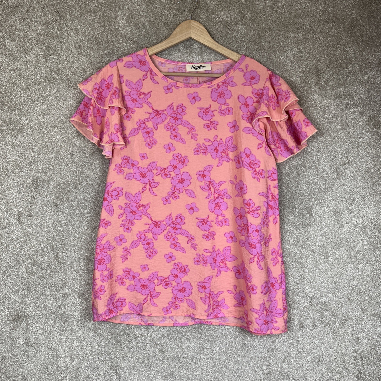 Haptics by Holly Harper Blouse Womens Large Pink Orange Floral Pullover- 4124