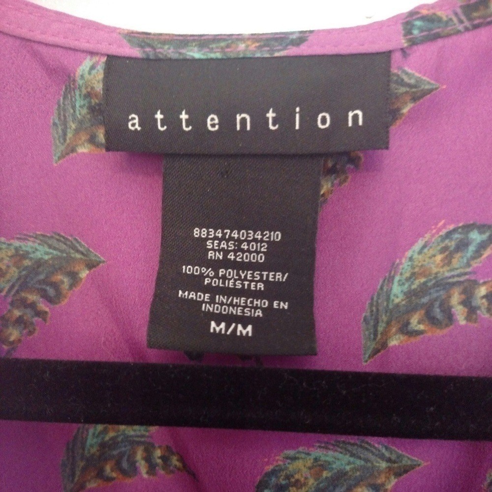 Attention Wrap Style Purple Feather Print Top
