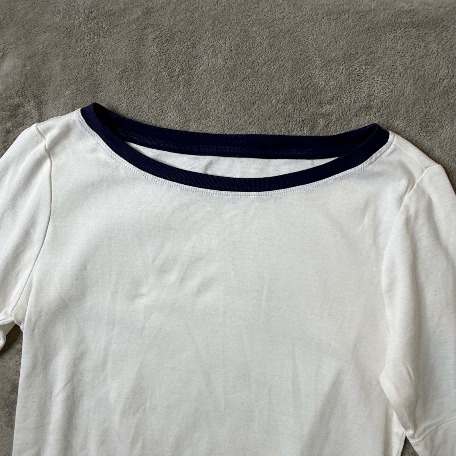 Chico’s Pima Cotton Bateau Neck Tee Size M White Nautical Preppy Sailing Sailor