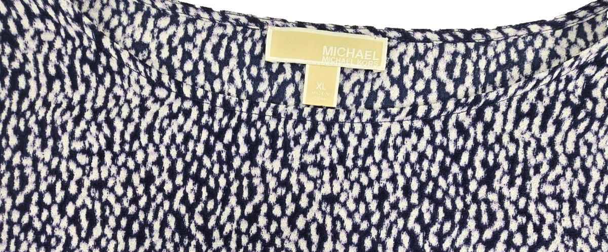 Michael Michael Kors X Large Blue White Speckled Print Tie On Side Casual Blouse