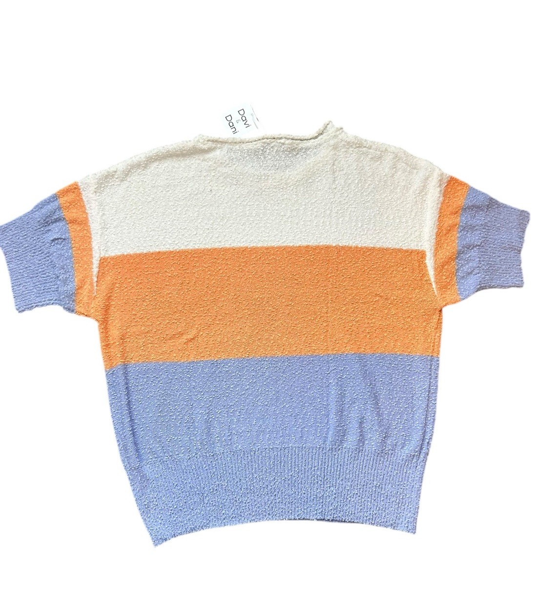 Davi & Dani Top Color Block Cream White Orange Blue Scoop Neck Oversized MEDIUM