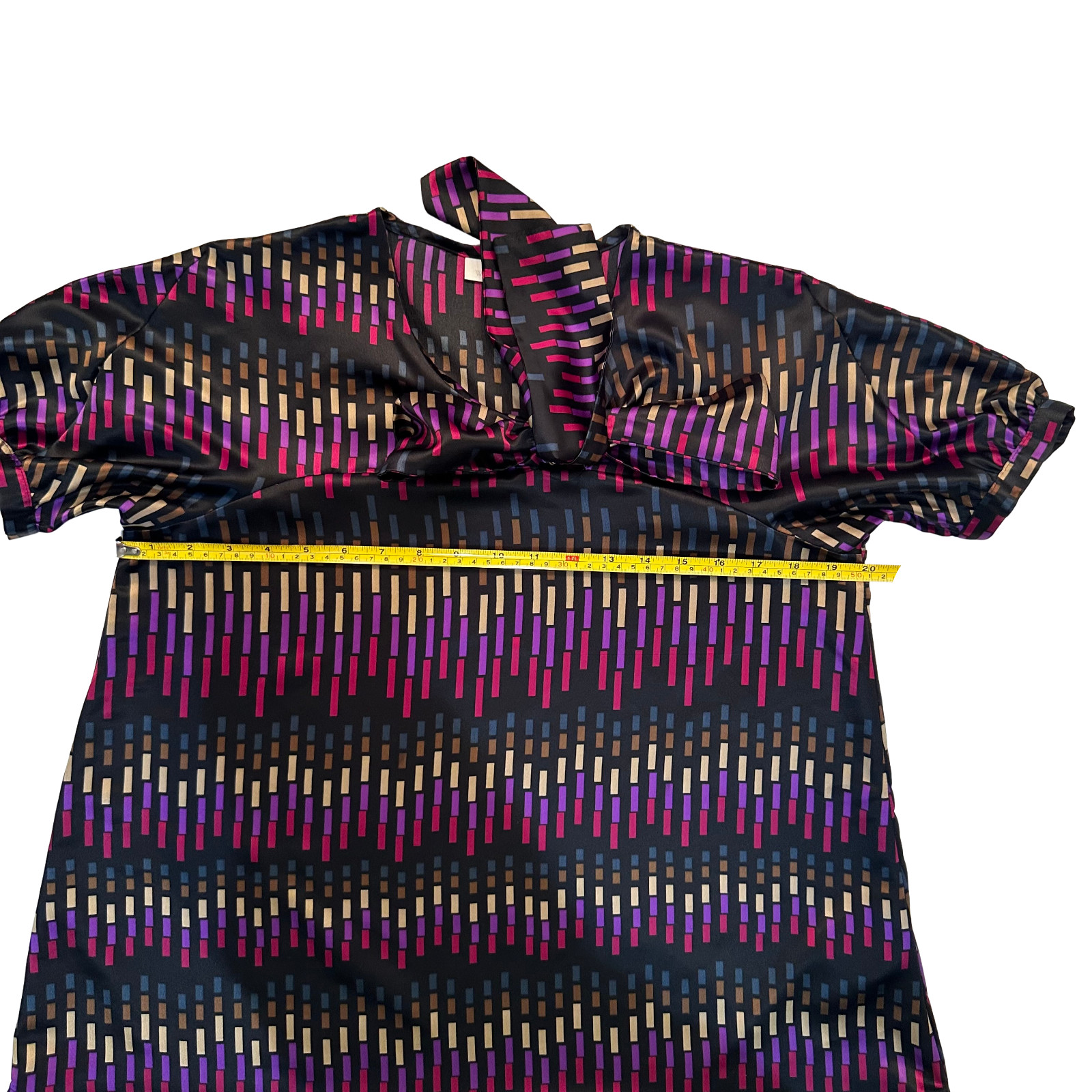 Worthington M Multicolor Geometric Vertical Print Blouse with Self-Tie Bow