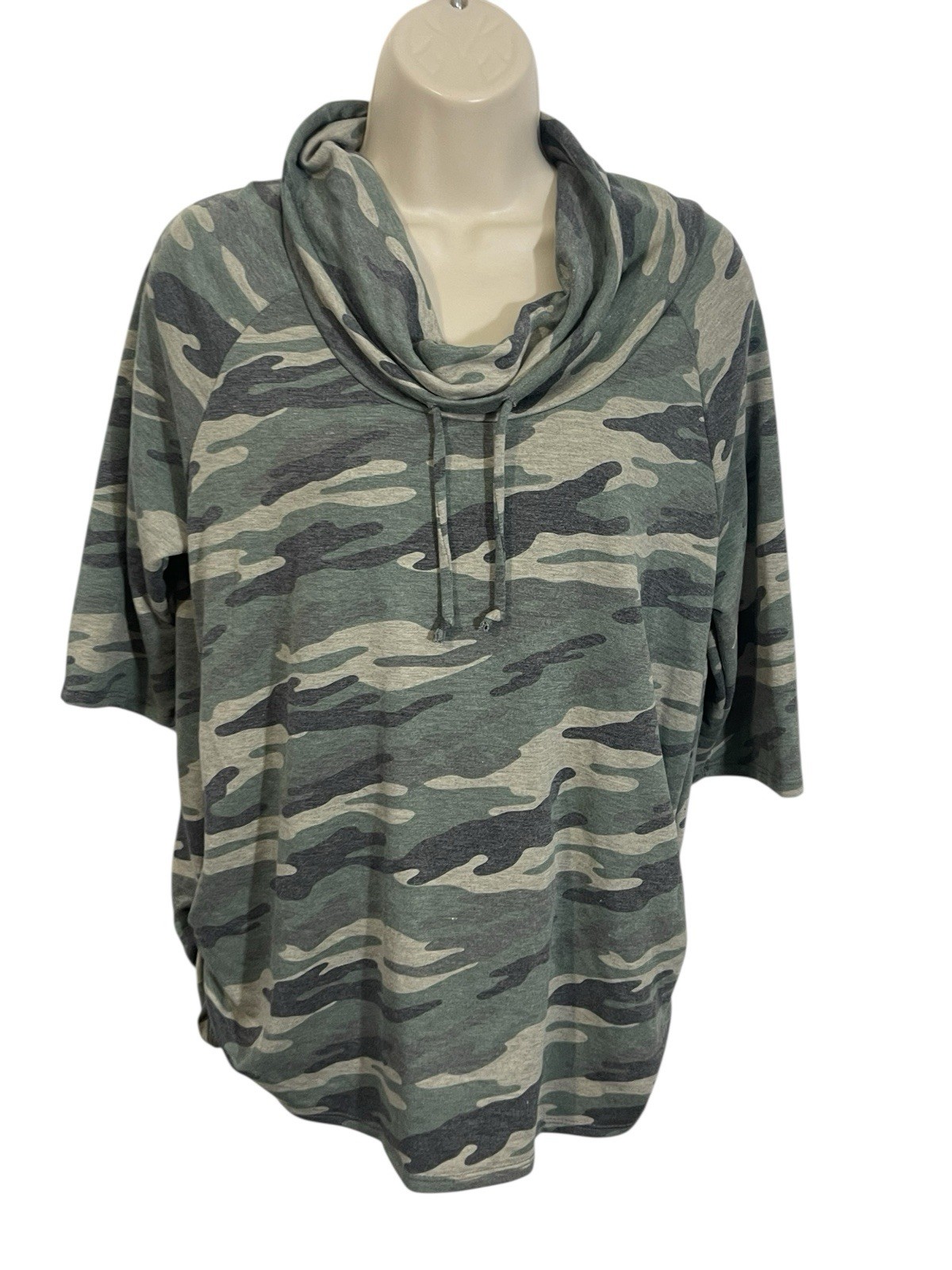Coin 1804 Women’s Large Camo French Terry Cowl Neck Ruched Side Style 9275JG