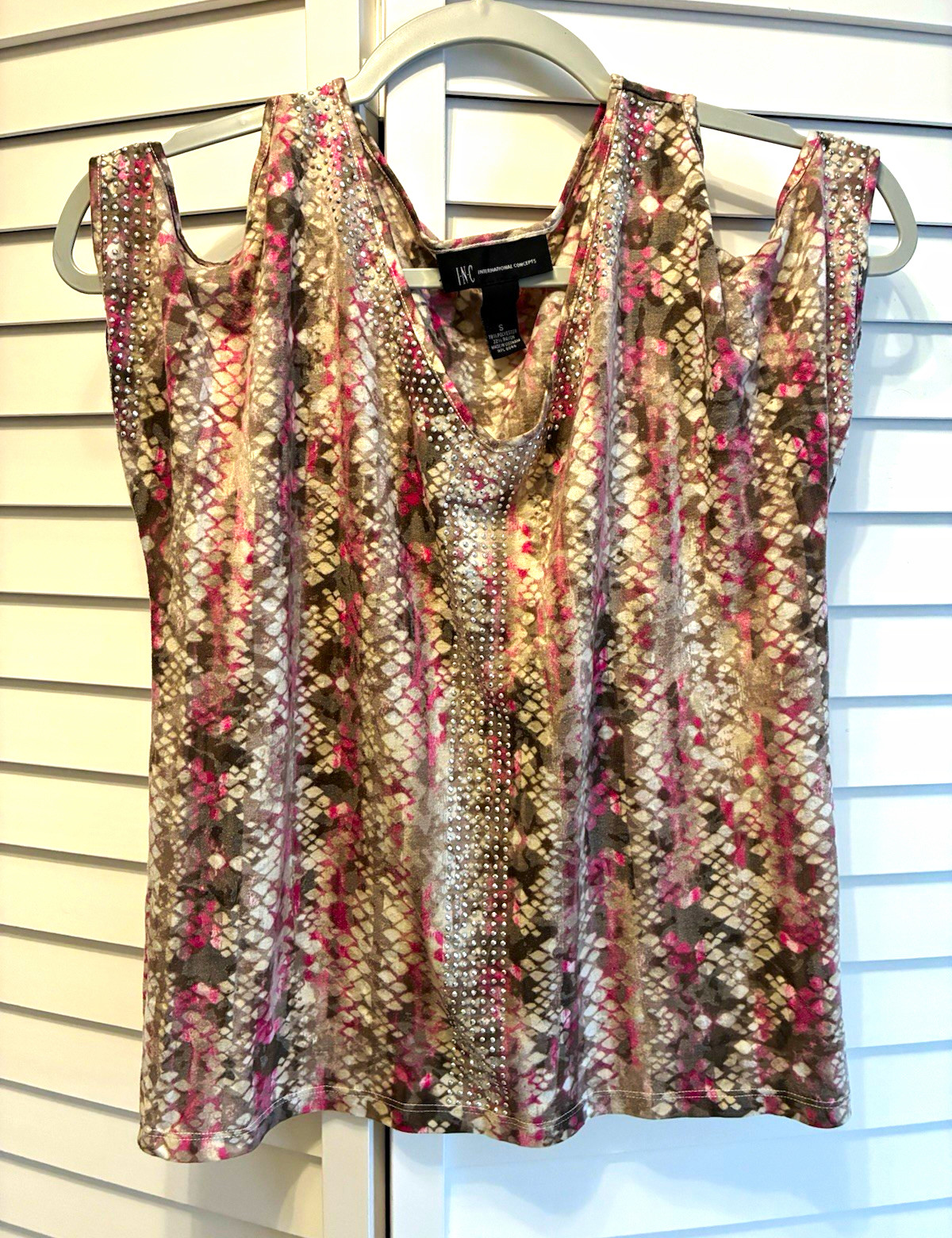 INC International Concepts Women’s Snake Print Rhinestone Scoop Neck Tank Top, S