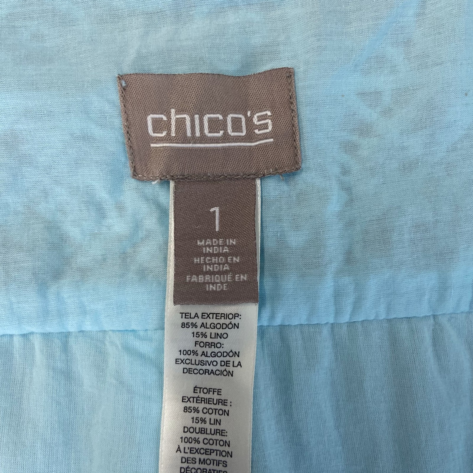 Chicos Open Shrug Blue Purple Ombre Dip Dye Crochet Embellished Linen Blend 1 M