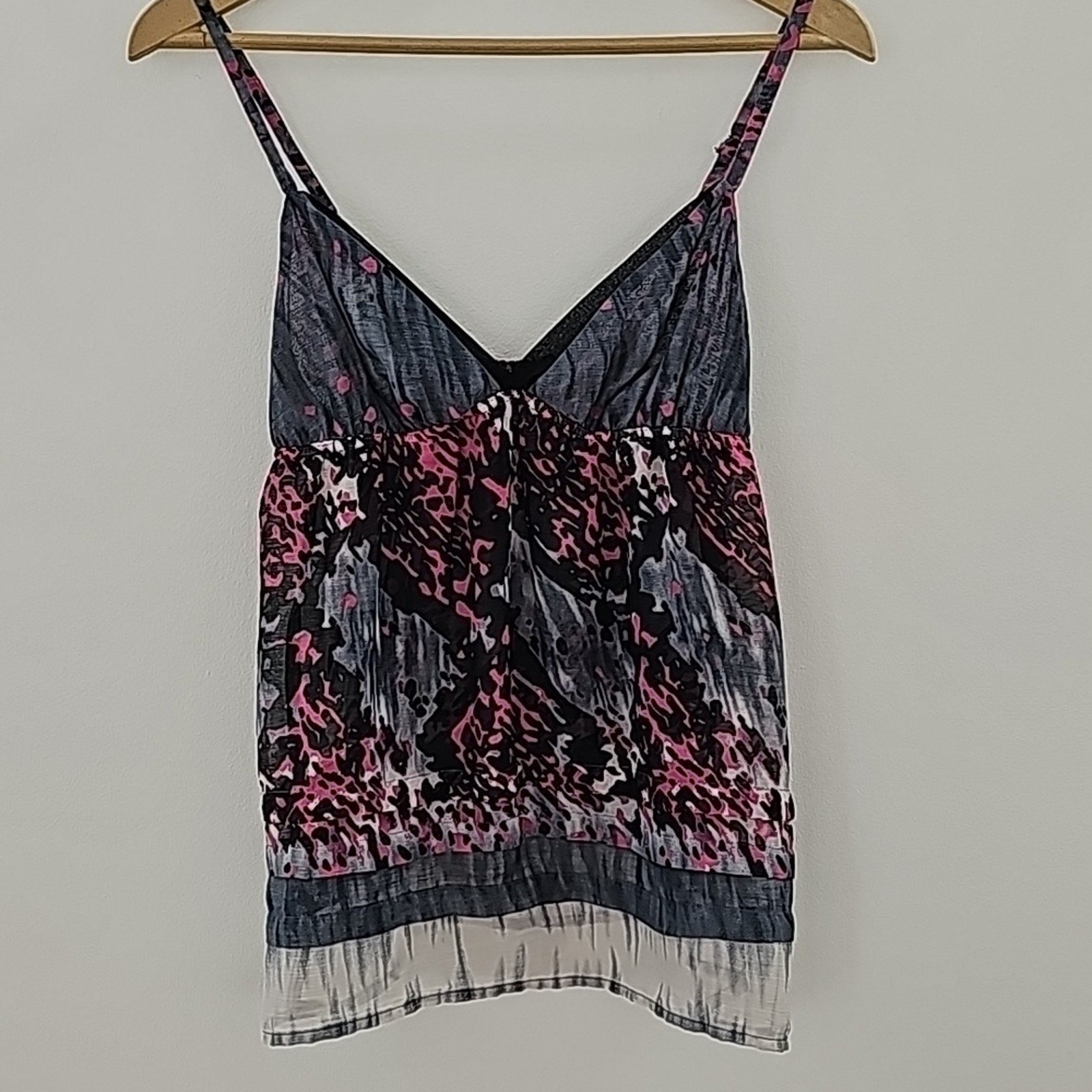 Daytrip Babydoll Tank Top Womens S Animal Print Sheer Strappy Snake Print EUC