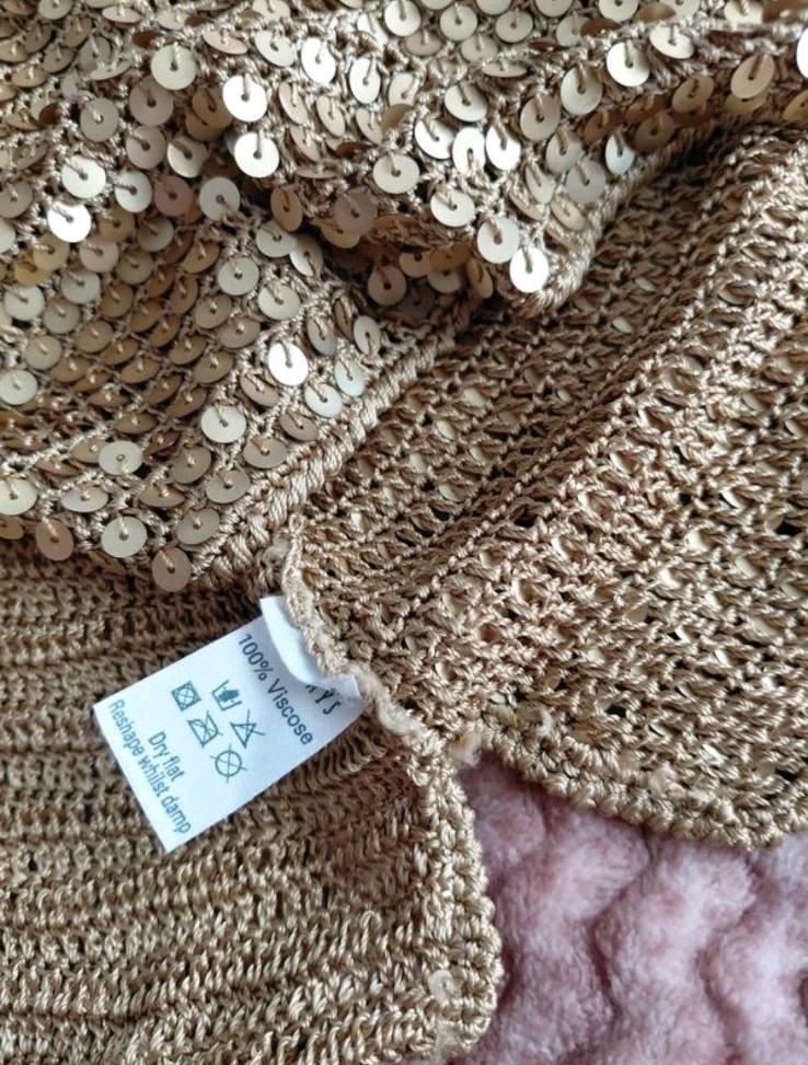 Y2K Gold Sequin Crochet Tank Top Festival Disco Party Fairycore Boho S/M