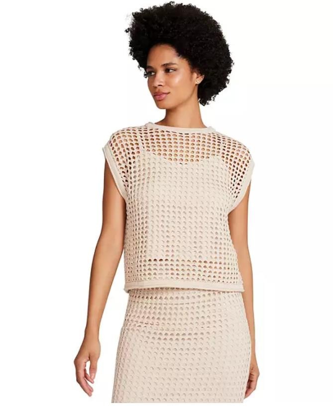 NEW! WOMENS STEVE MADDEN PULLOVER SLEEVELESS BOXY FIT KNIT CROCHET TOP! VARIETY