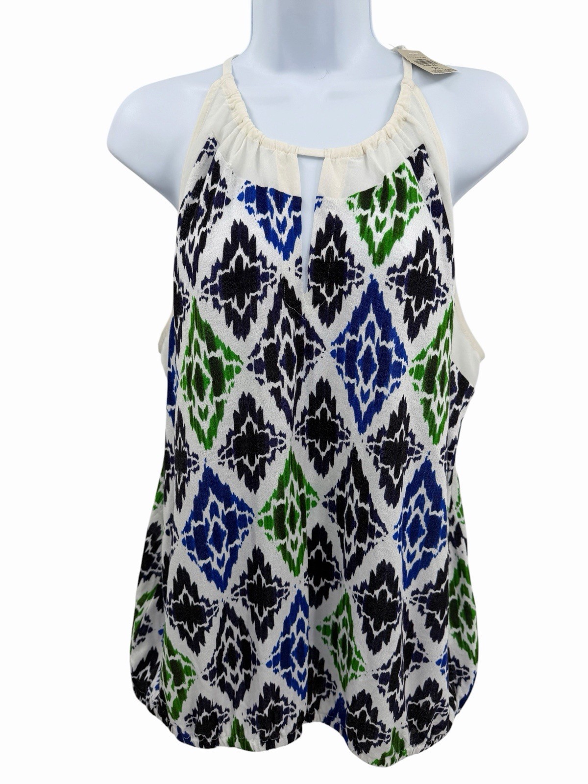 Ann Taylor Sleeveless Blouse Keyhole Tank Top Size XL Ivory Blue Black Green NWT