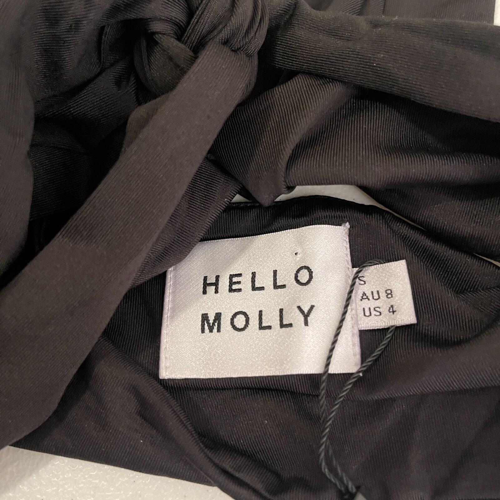 Hello Molly Halter Top Women’s Small Black Strappy Dominoes Crop Tie Shirt NWT