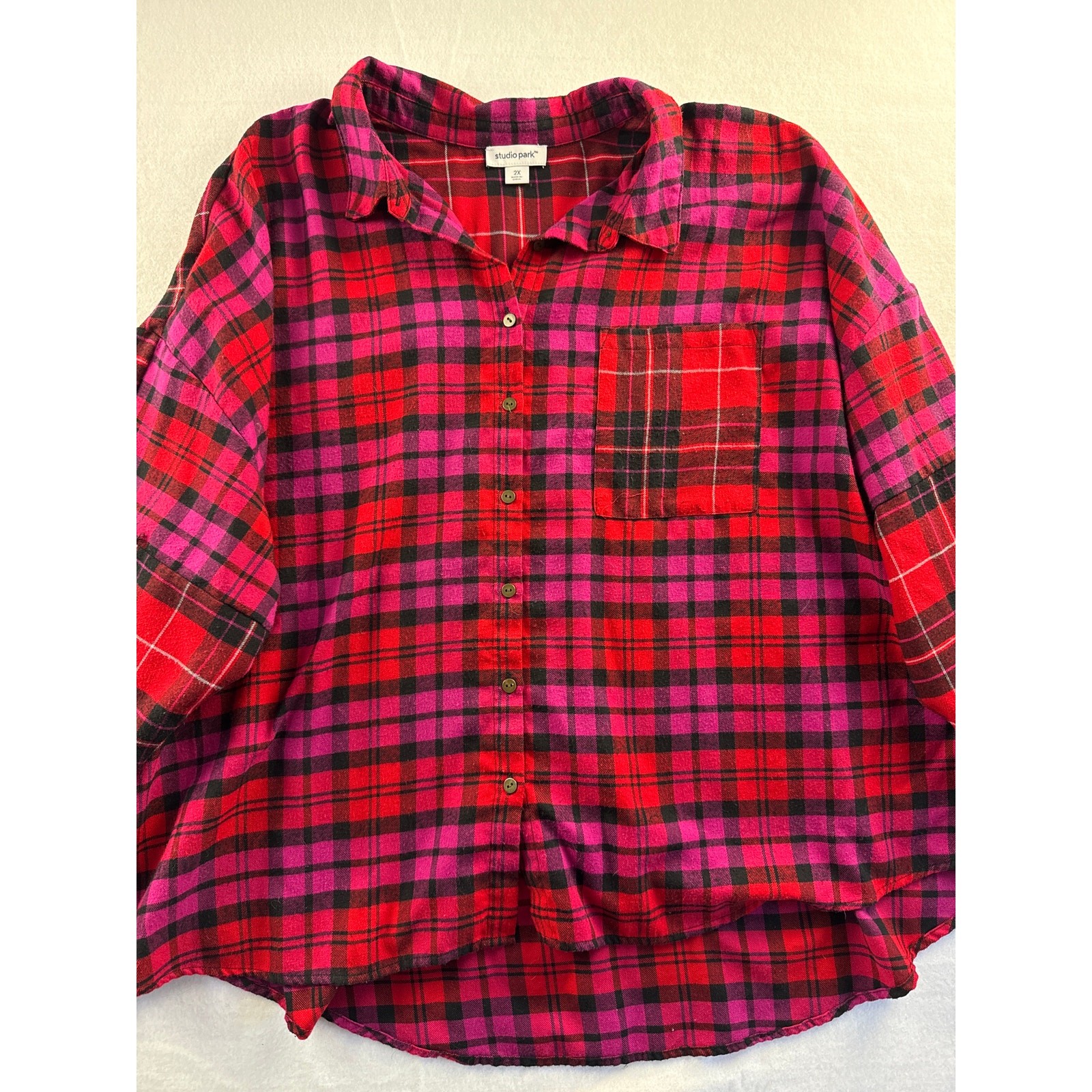 Women’s studio park Pink & Red Checkered Button up Sz 2X