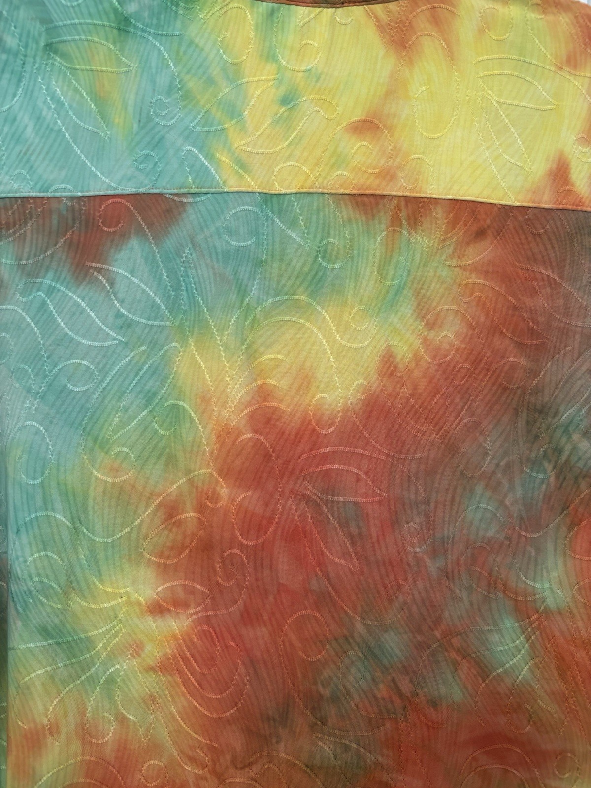 Cocomo Womens Tunic Top Multicolor Tie-Dye Button V Neck Roll Tab Sleeve Sz M