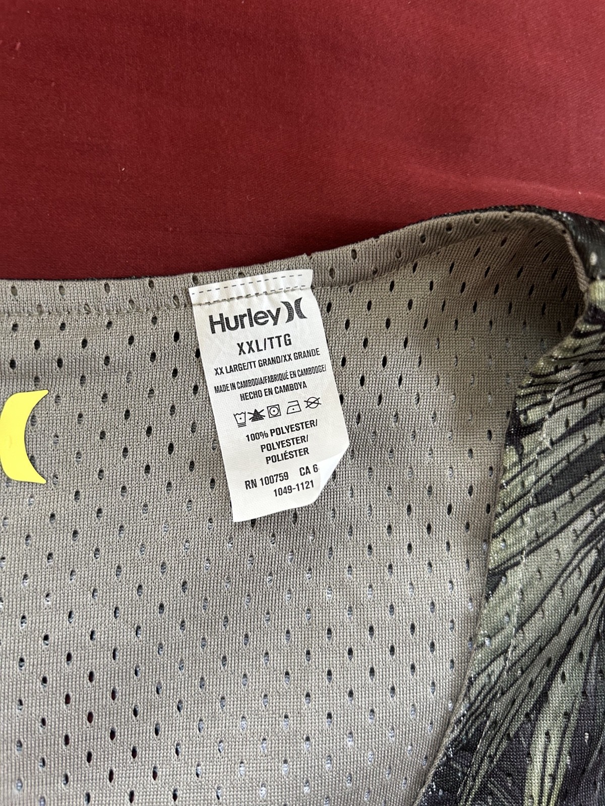 HURLEY TANK TOP / TROPICAL PRINT / REVERSIBLE MESH / 2XL / DARK GREEN-GRAY LEAF