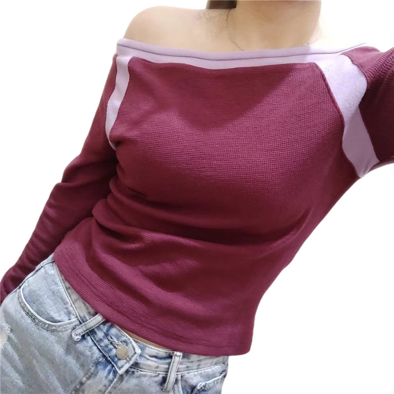 Y2k Fairy Grunge Top Vintage Aesthetic Patchwork Off Shoulder Long Sleeve T