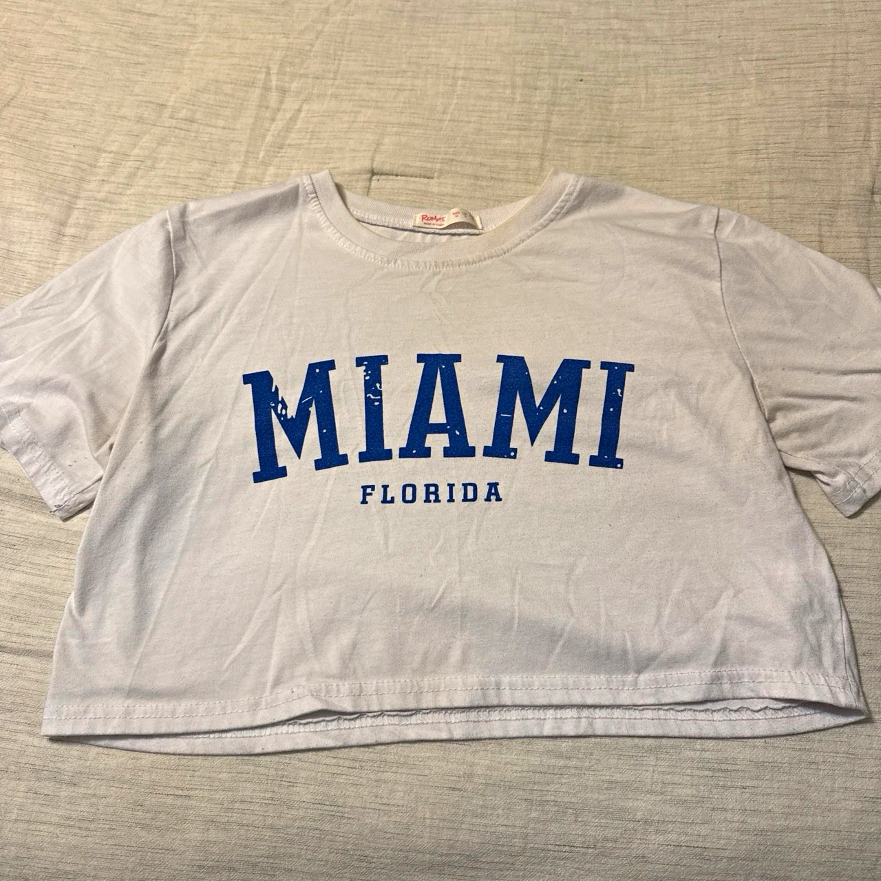 Miami White Cropped Crew Neck Short Sleeve Graphic Florida T-Shirt Juniors M