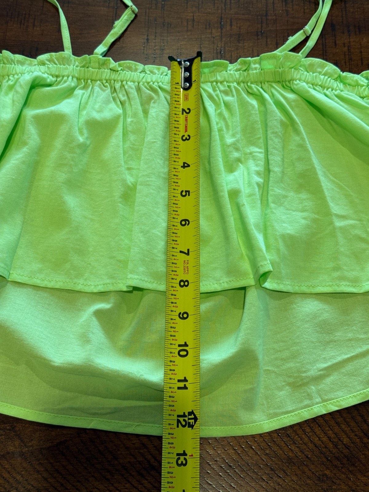 WE WORE WHAT Ruffle Cami Top – Cotton Voile – Sharp Green, Size Medium