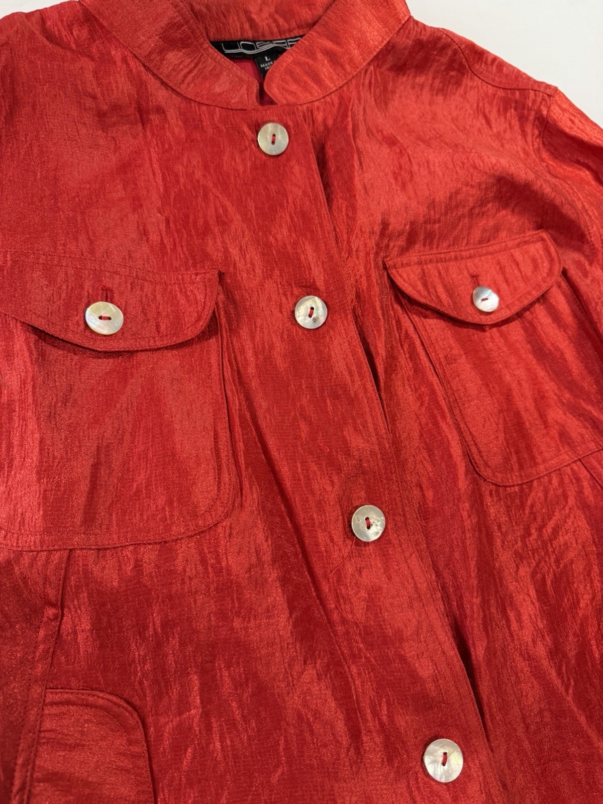 Linear Brand Red Textured Button-Front Utility Jacket Blouse Top Size Large Y2K