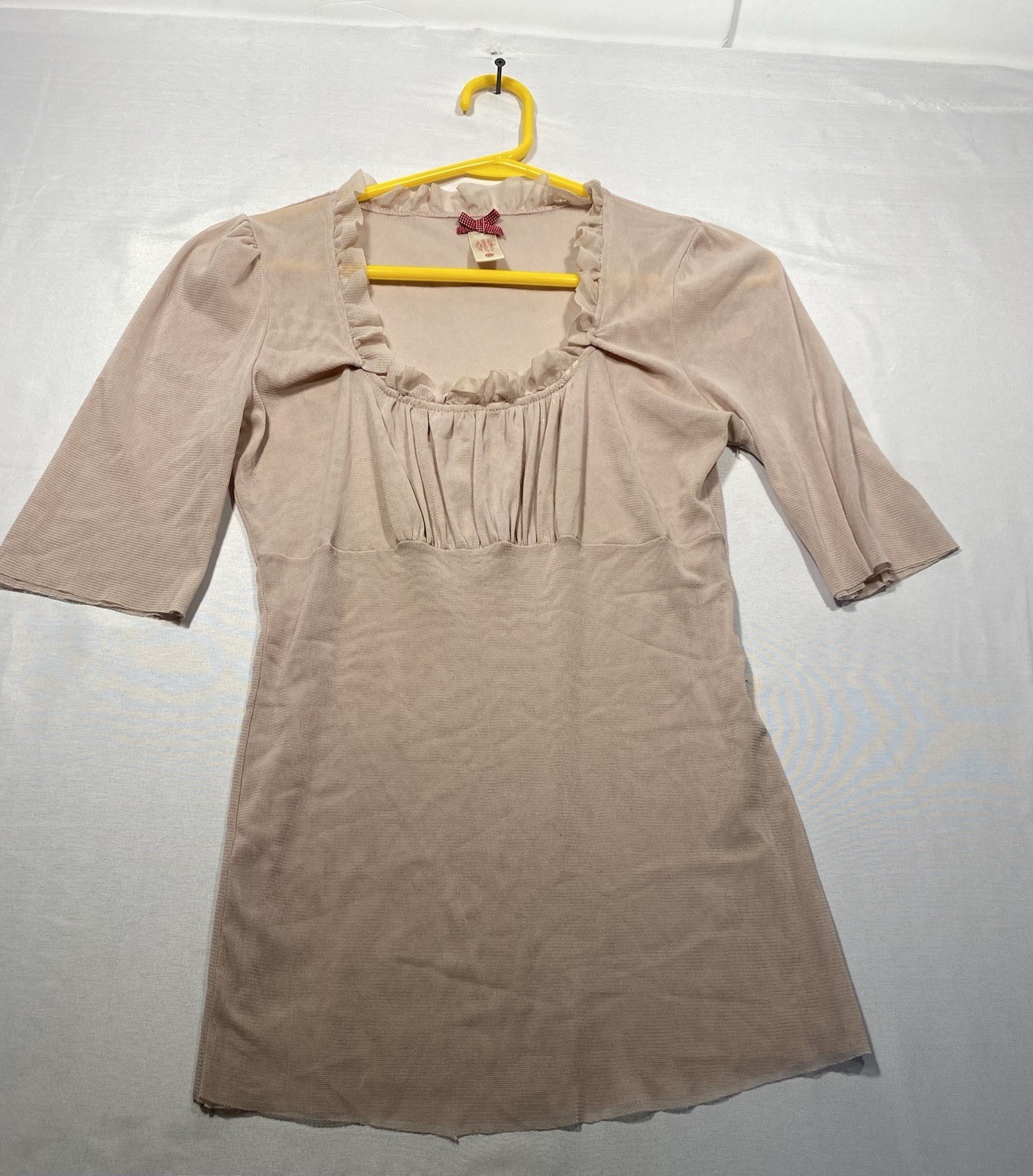 Downeast Basics Women’s Large Pink Ruffle Neck 3/4 Sleeve Knit Top Blouse
