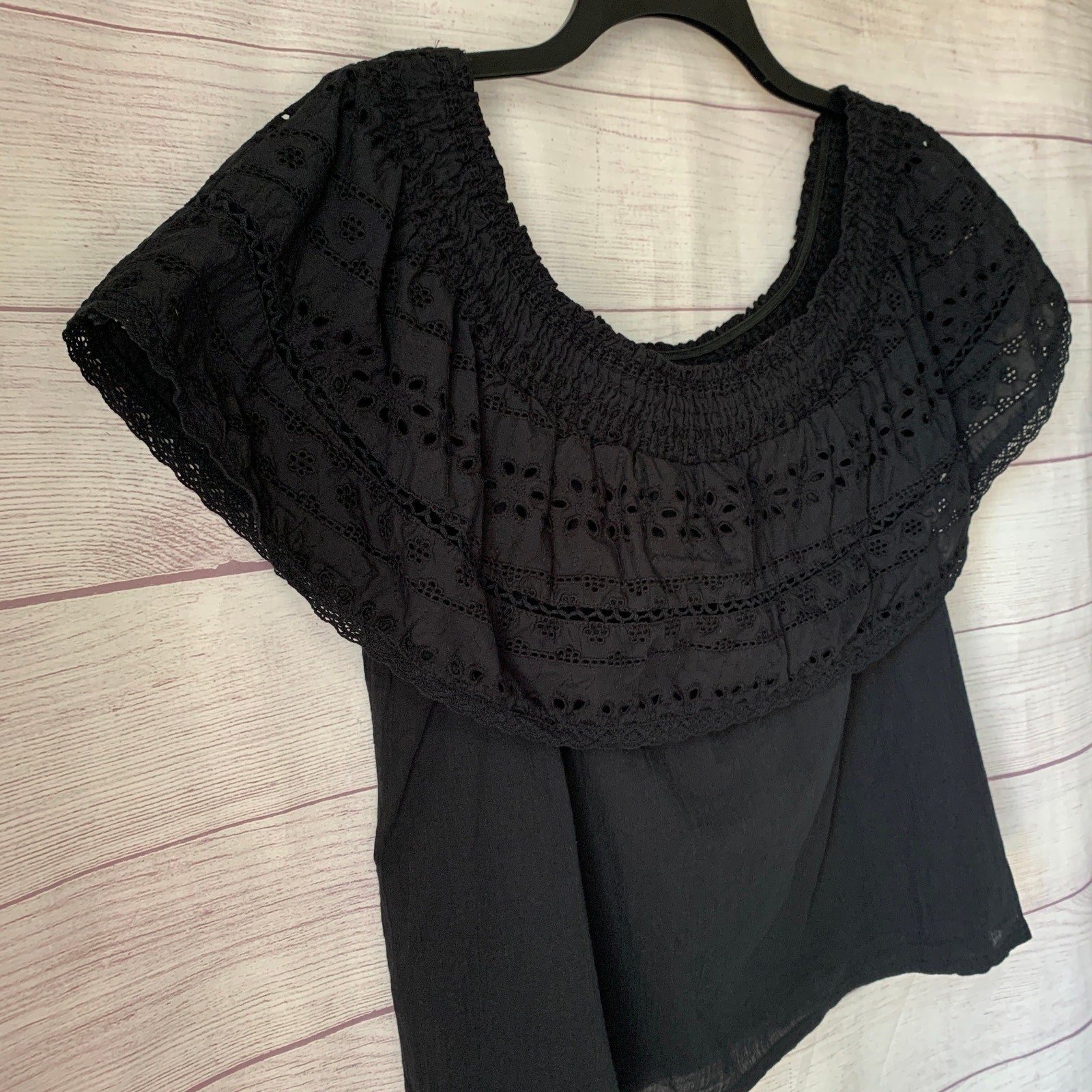 Sofia Jeans by Sofia Vergara Black Eyelet Off the Shoulder Blouse Cotton Size XL